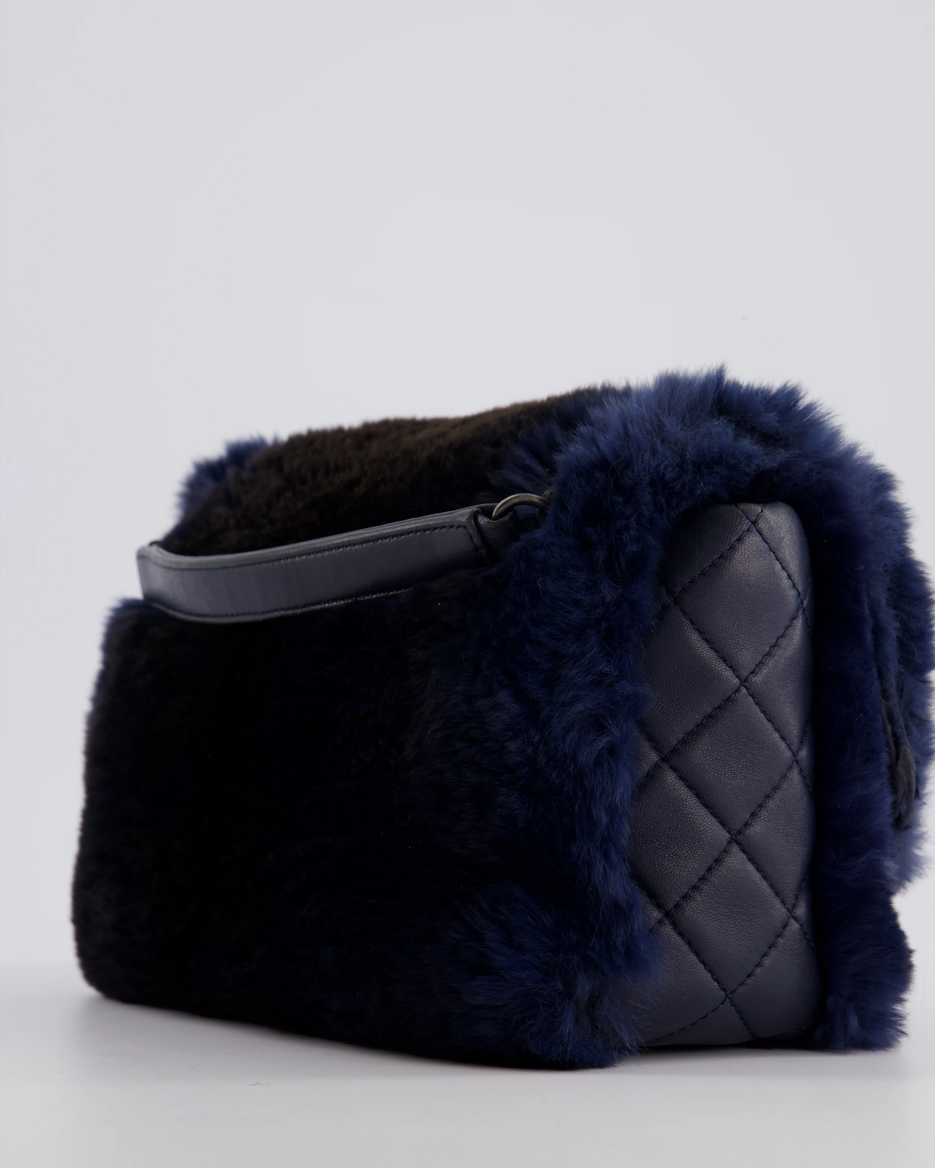 *HOT* Chanel Navy Rabbit Fur Single Flap Bag with Silver Hardware - Image 14