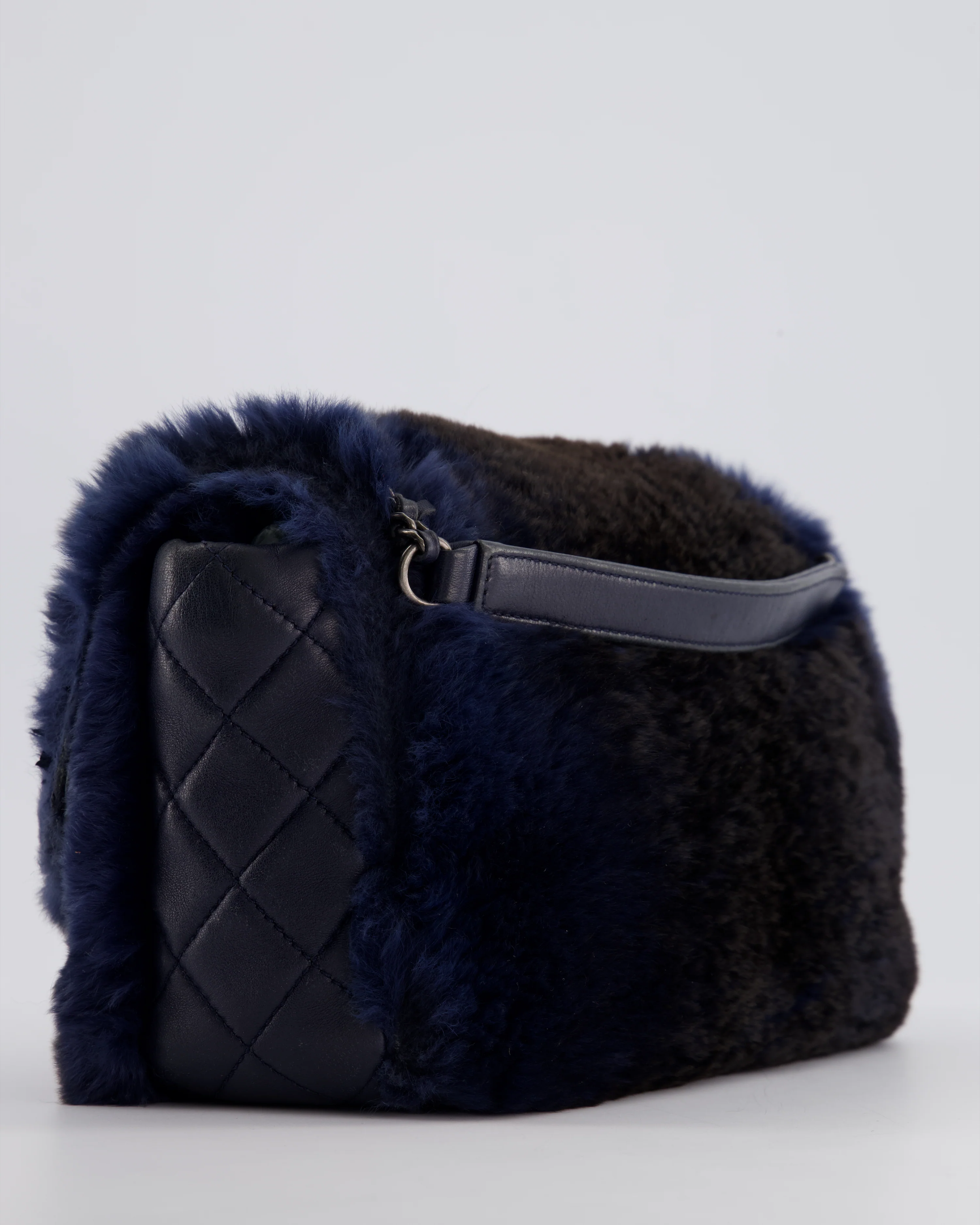 *HOT* Chanel Navy Rabbit Fur Single Flap Bag with Silver Hardware - Image 15