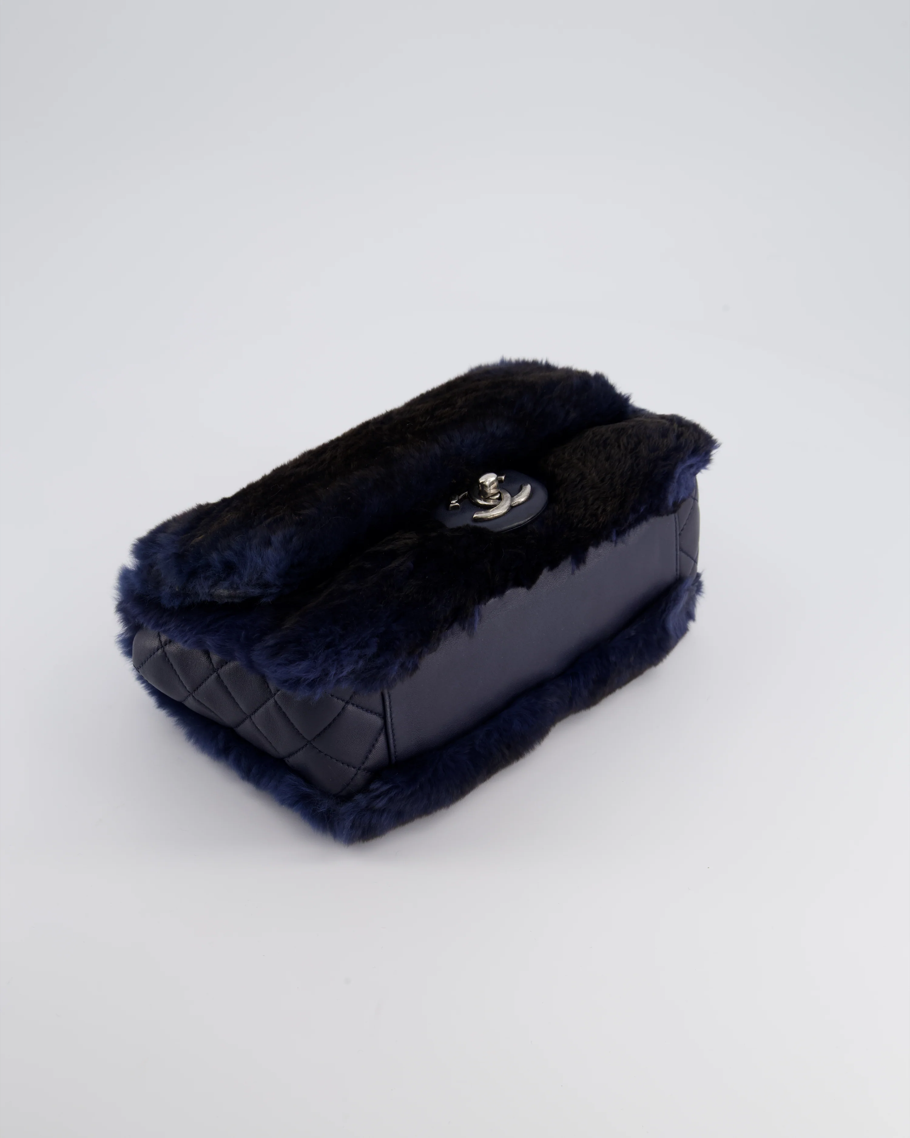 *HOT* Chanel Navy Rabbit Fur Single Flap Bag with Silver Hardware - Image 17