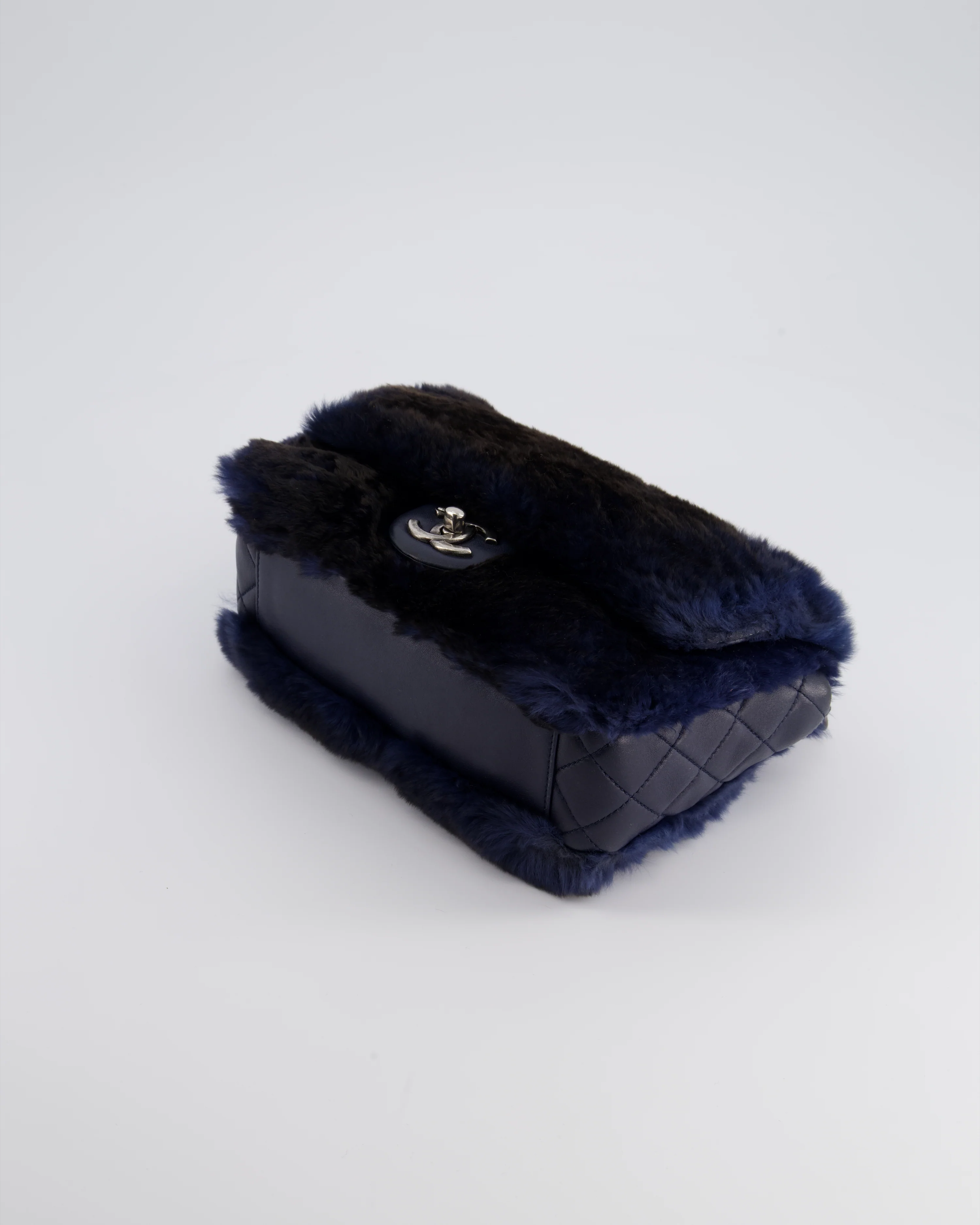 *HOT* Chanel Navy Rabbit Fur Single Flap Bag with Silver Hardware - Image 18
