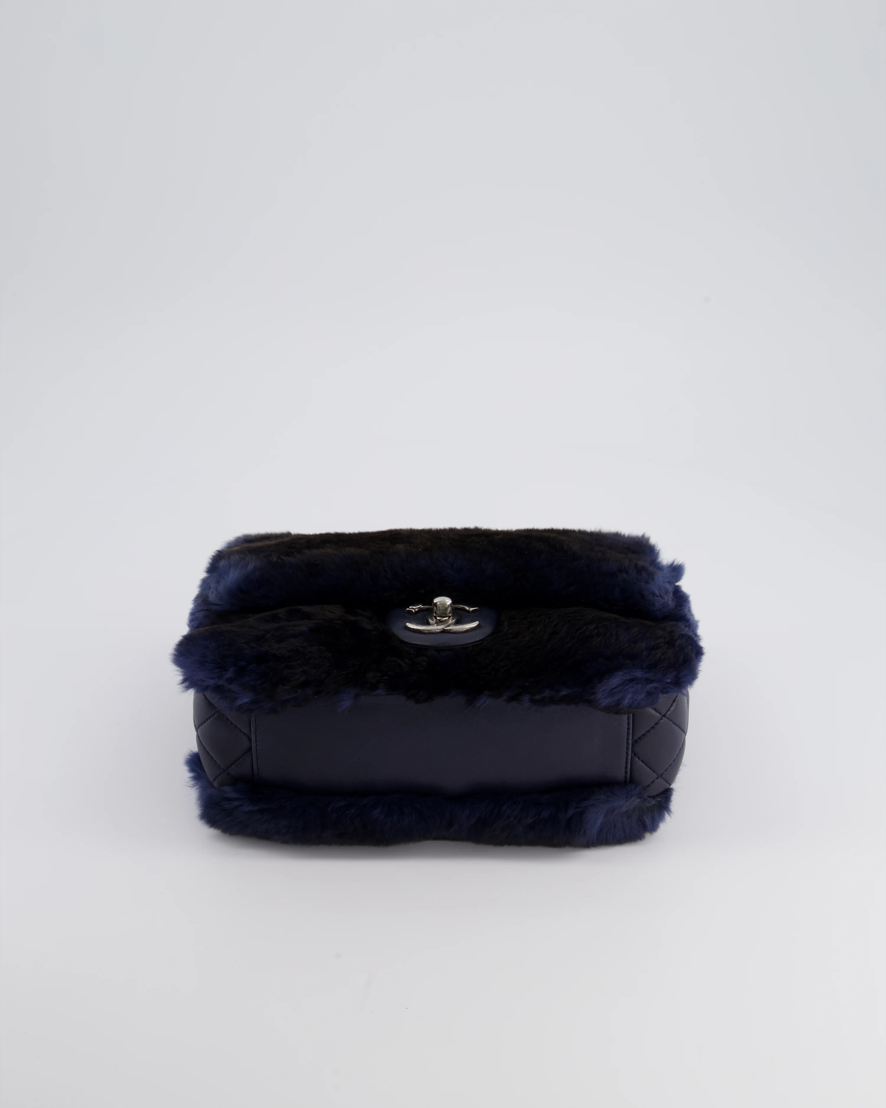 *HOT* Chanel Navy Rabbit Fur Single Flap Bag with Silver Hardware - Image 19