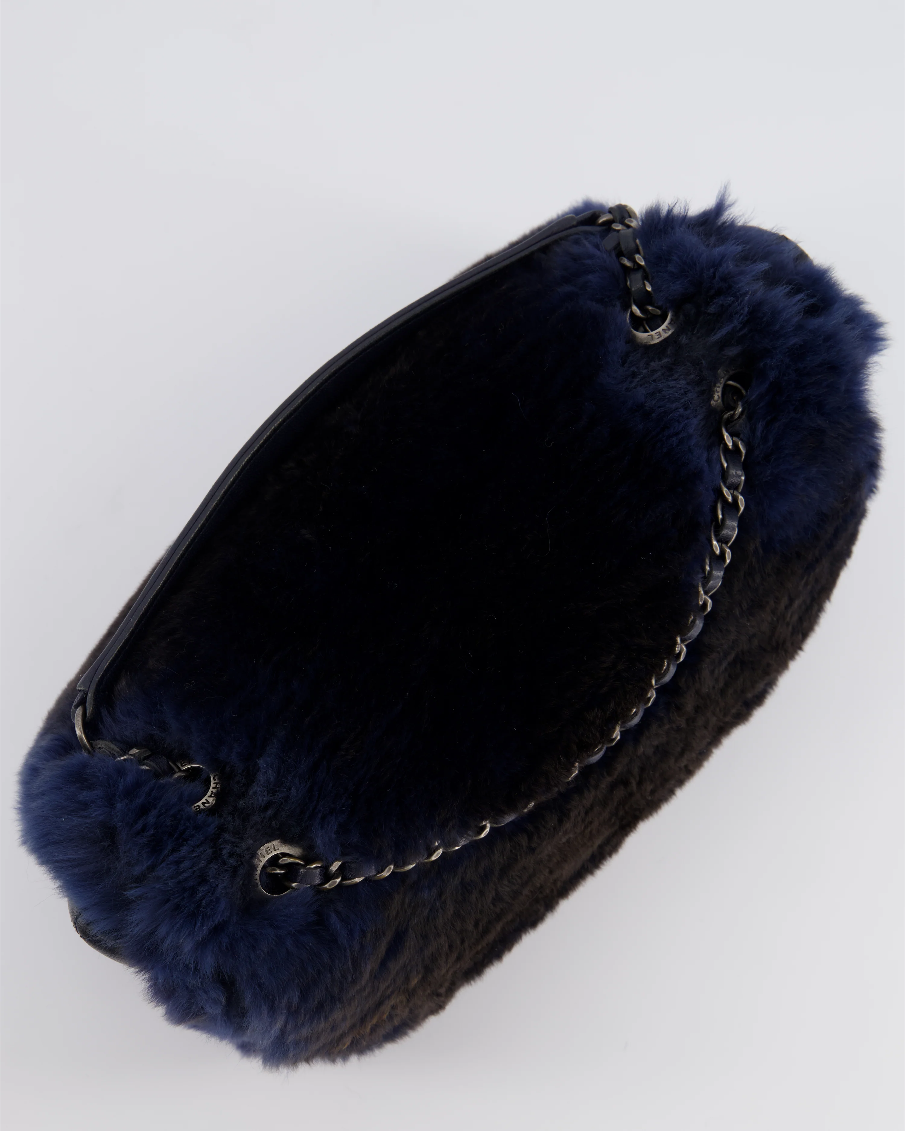 *HOT* Chanel Navy Rabbit Fur Single Flap Bag with Silver Hardware - Image 20