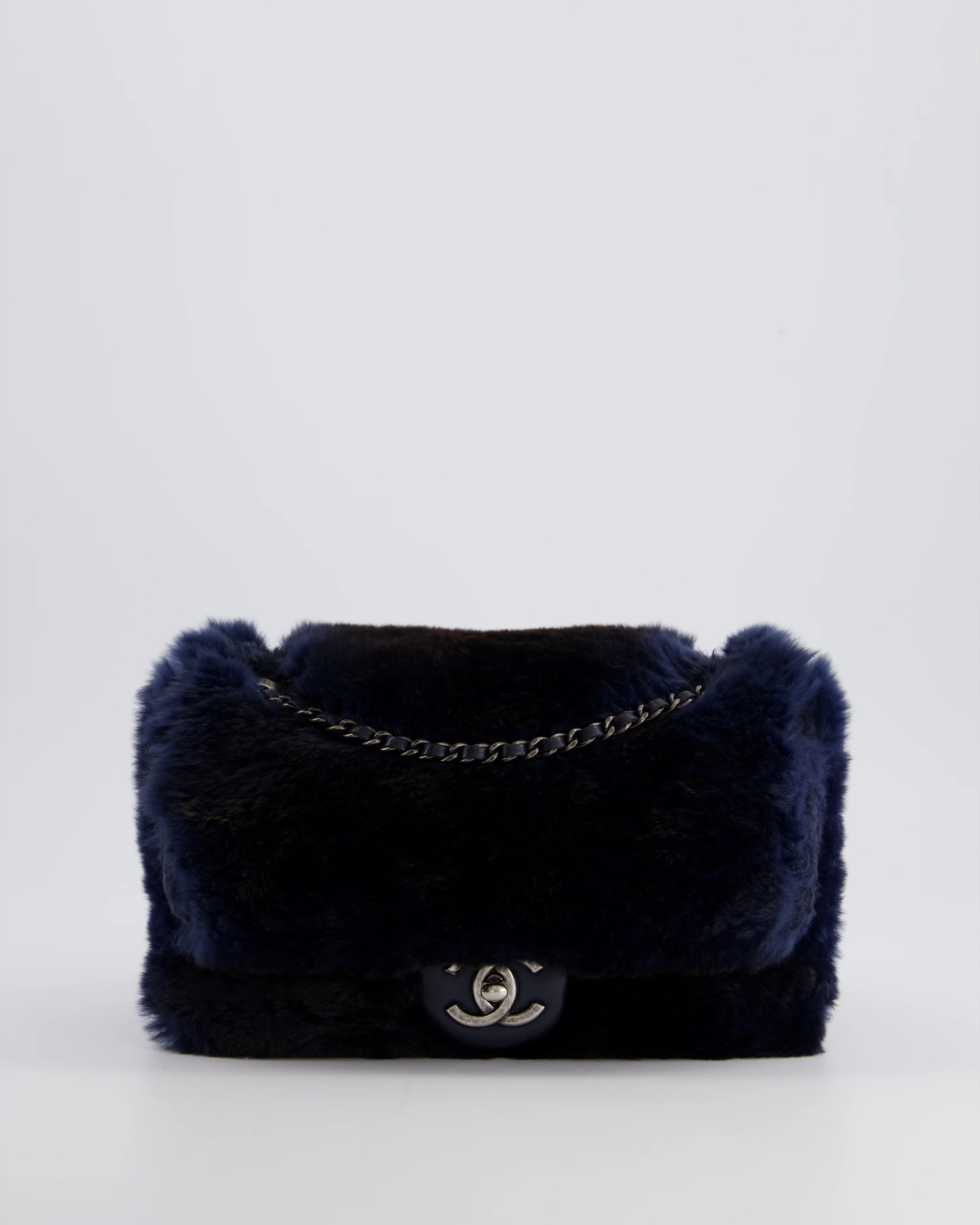 *HOT* Chanel Navy Rabbit Fur Single Flap Bag with Silver Hardware - Image 4