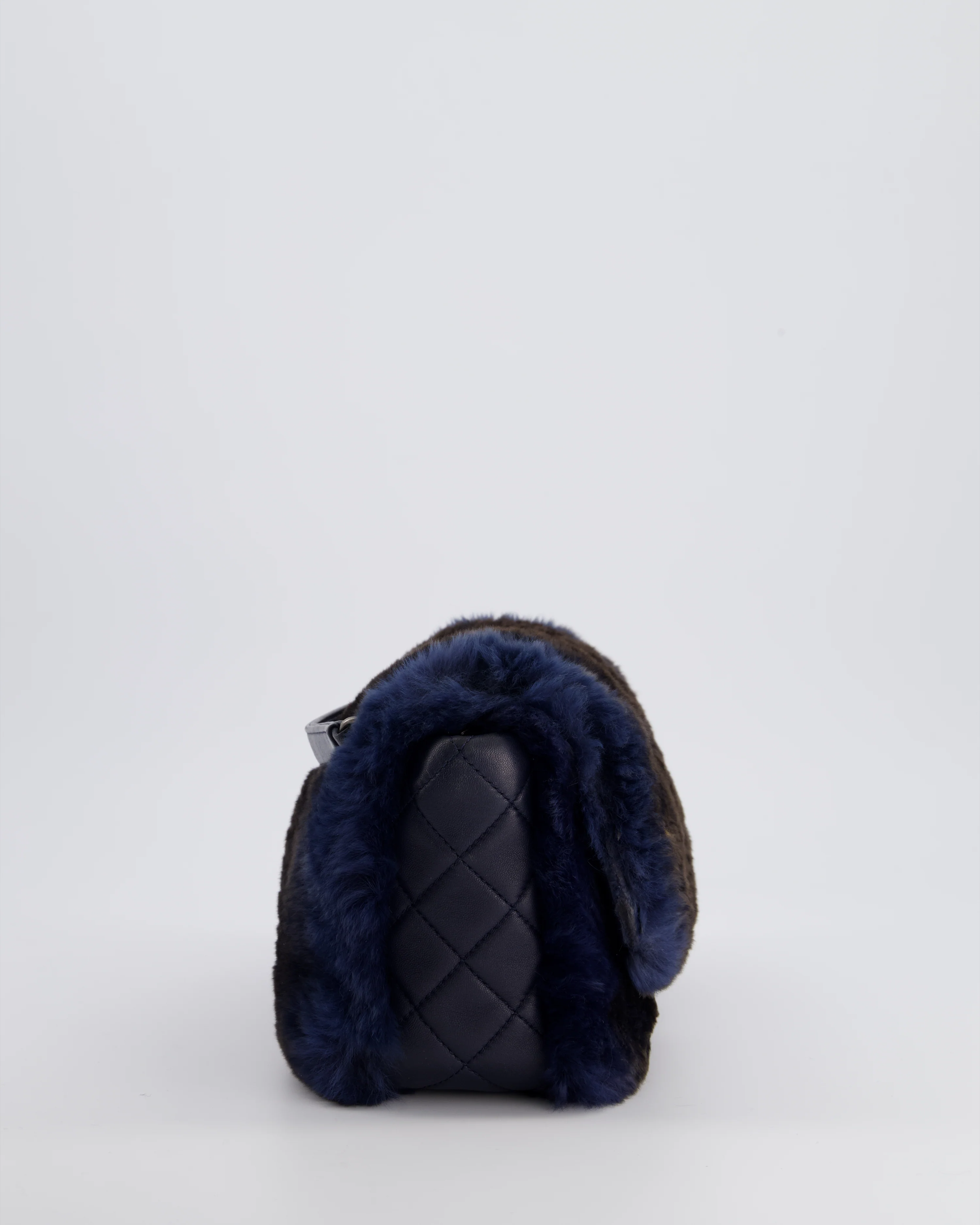 *HOT* Chanel Navy Rabbit Fur Single Flap Bag with Silver Hardware - Image 6