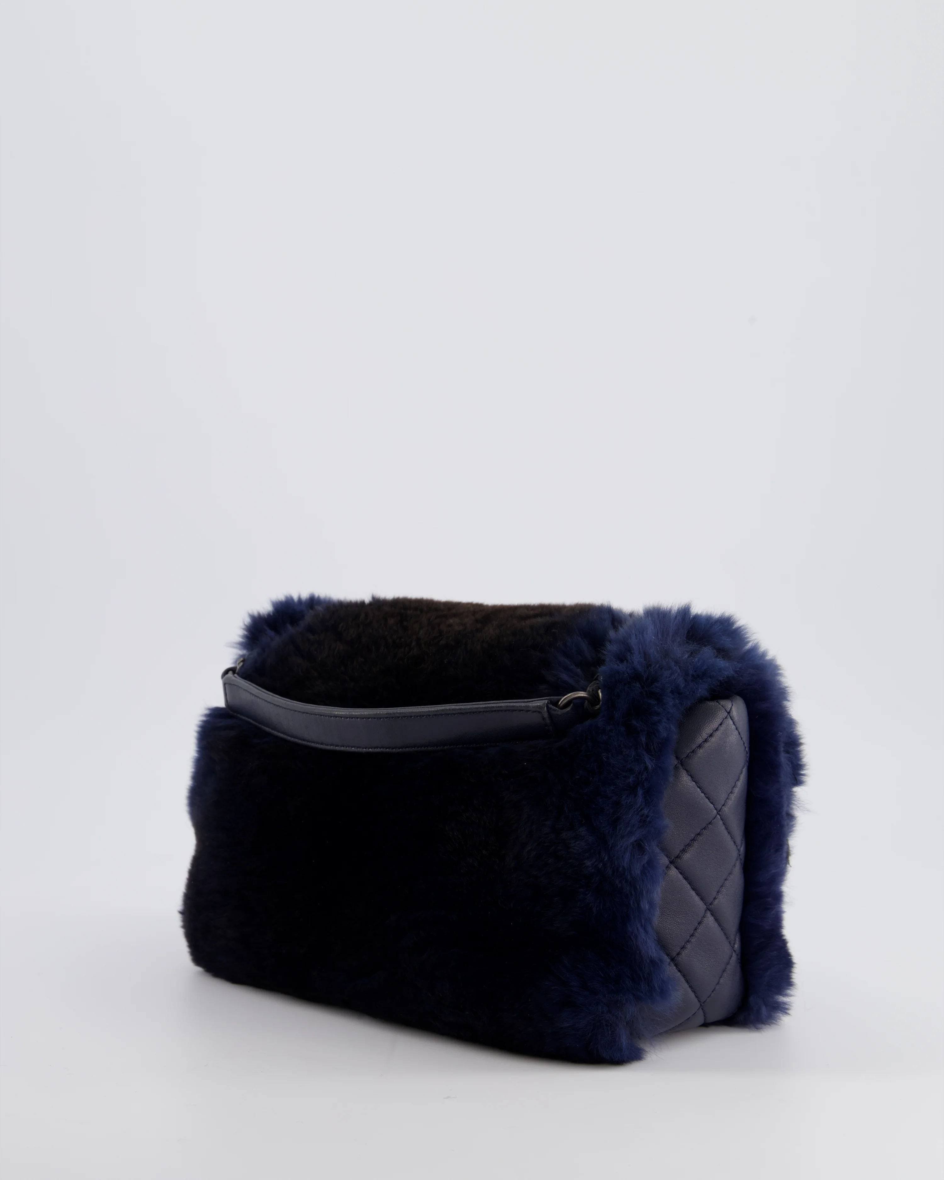 *HOT* Chanel Navy Rabbit Fur Single Flap Bag with Silver Hardware - Image 7