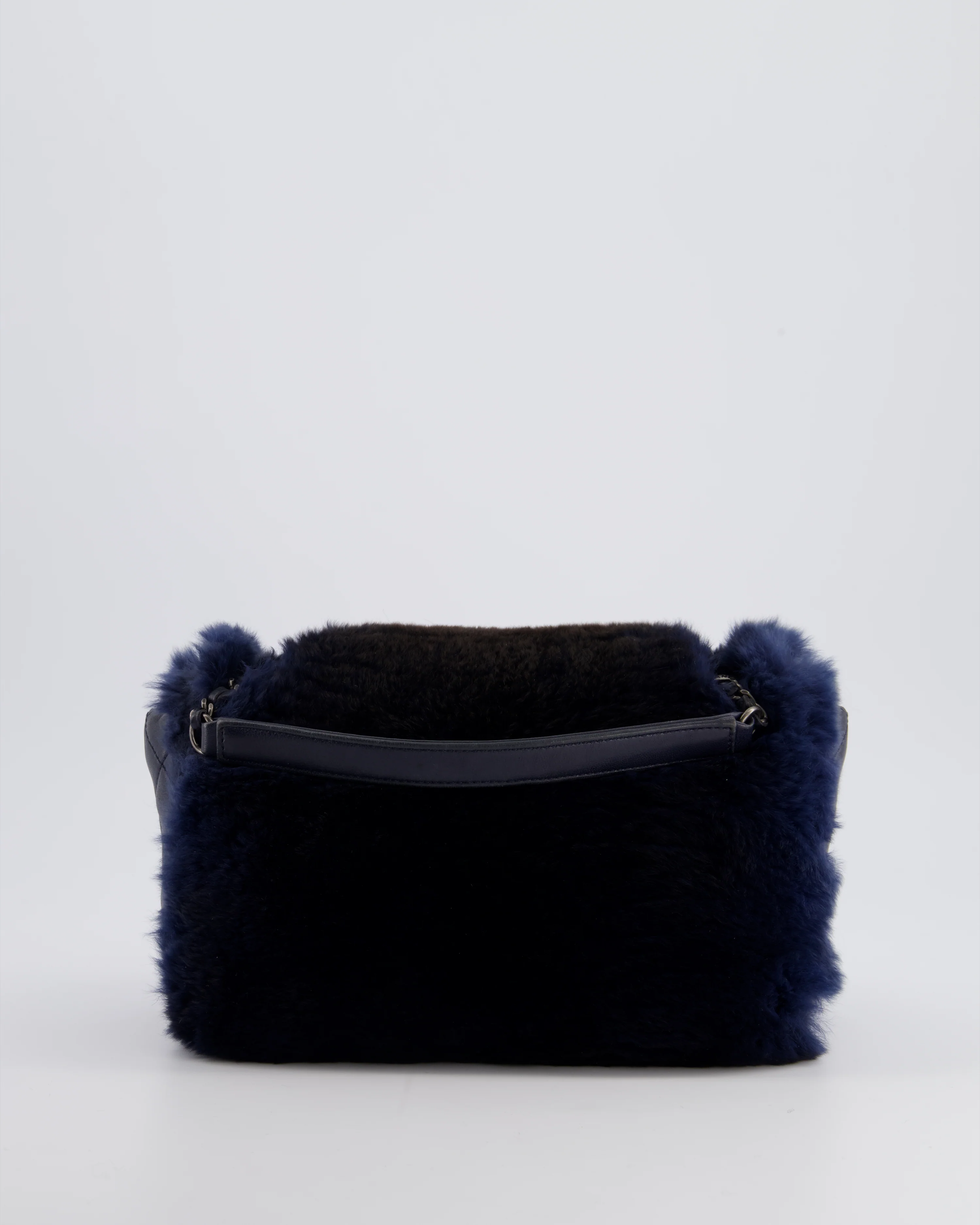 *HOT* Chanel Navy Rabbit Fur Single Flap Bag with Silver Hardware - Image 8