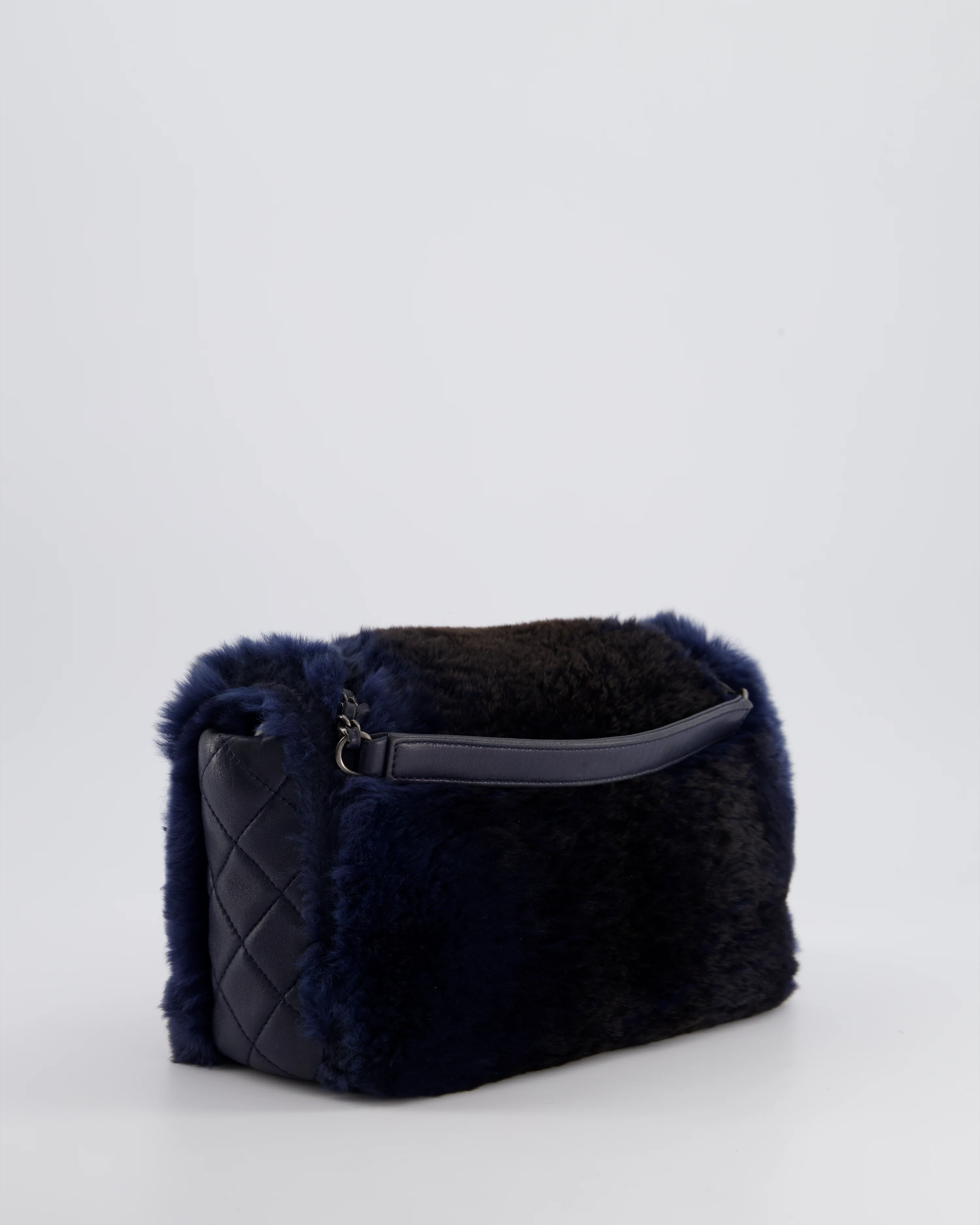 *HOT* Chanel Navy Rabbit Fur Single Flap Bag with Silver Hardware - Image 9
