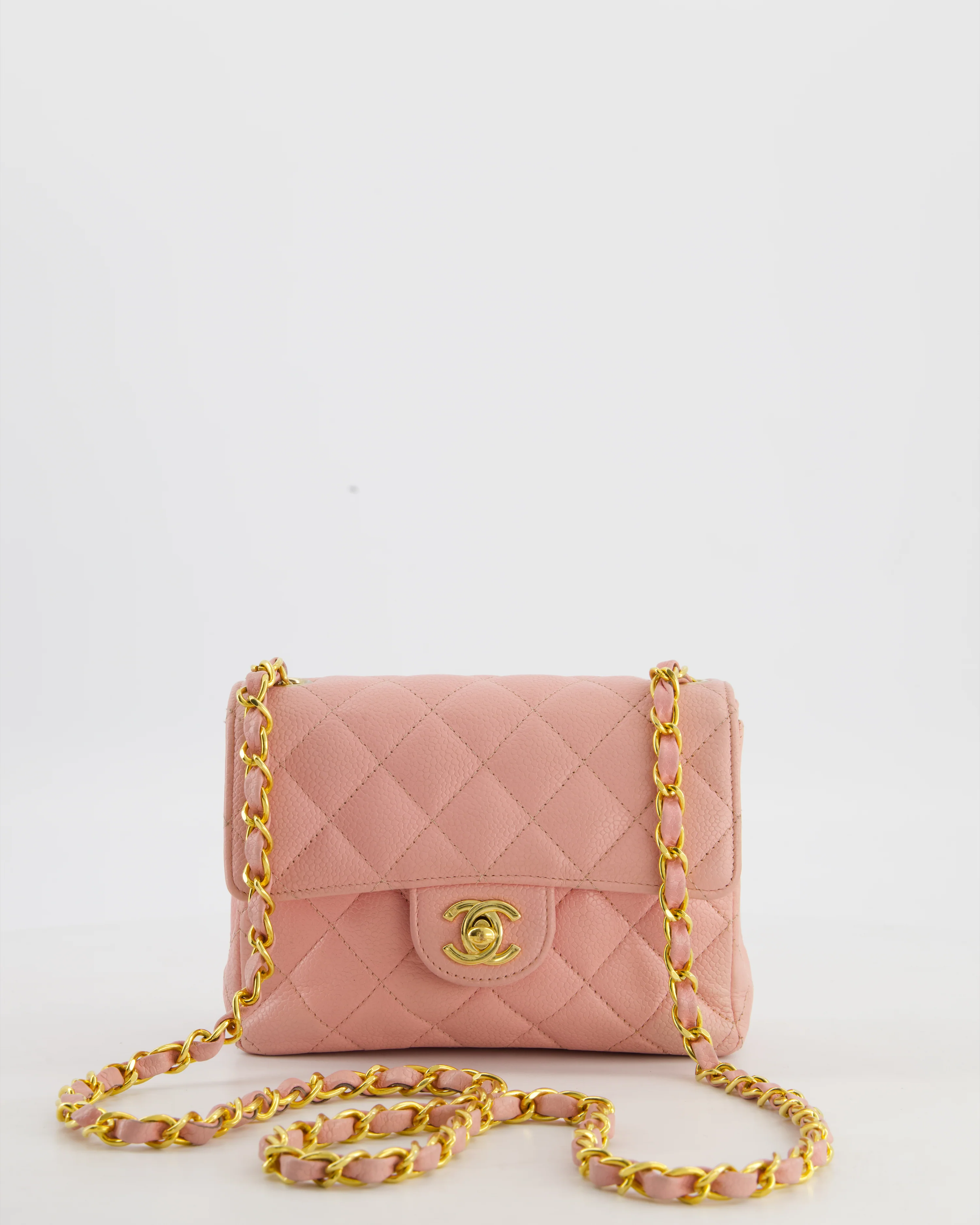 *HOT* Chanel Pink Mini Square Bag in Caviar Leather with 24K Gold Hardware
