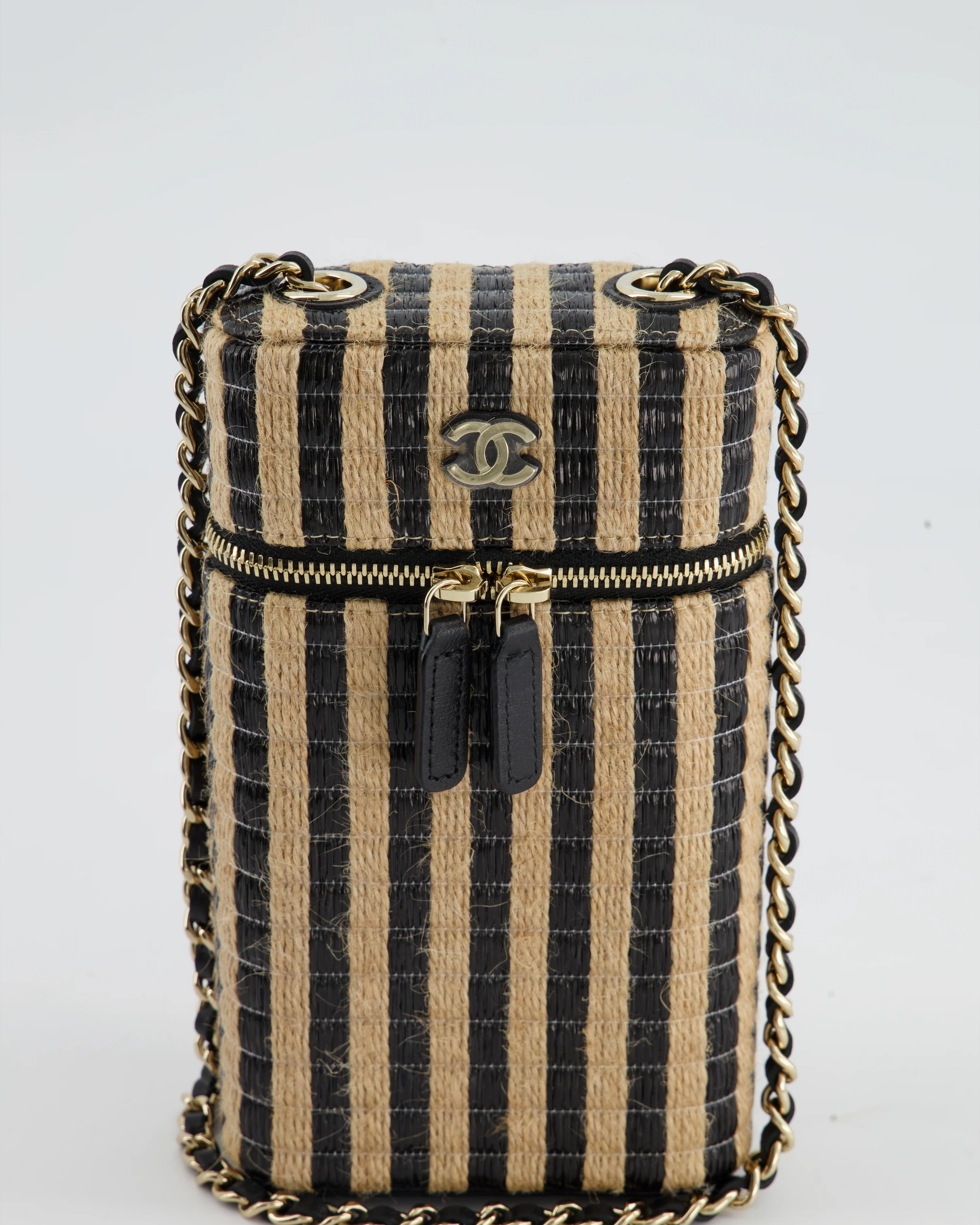 *HOT* Chanel Raffia Vanity 21P Beige and Black Cross-Body Bag with Champagne Gold Hardware - Image 10