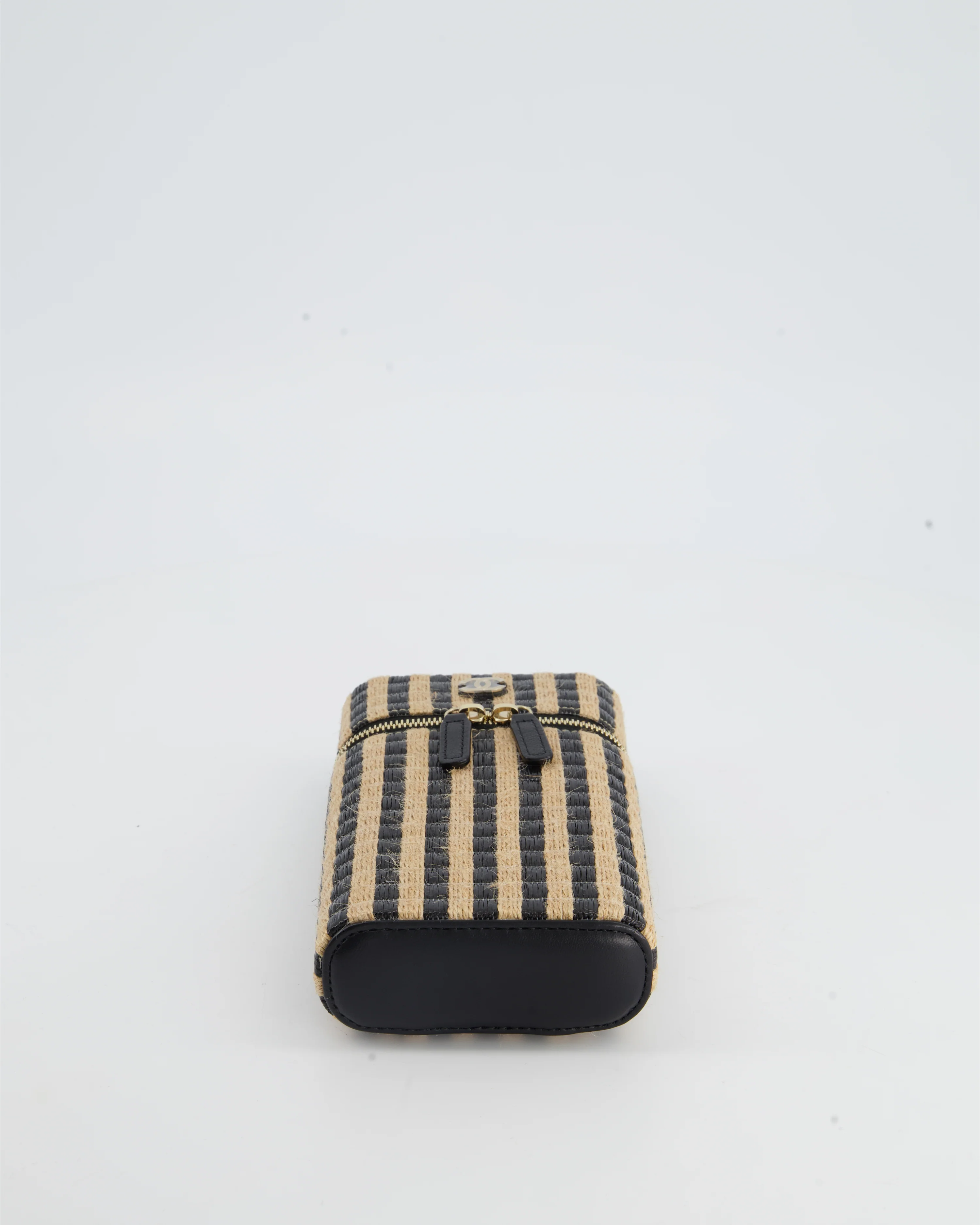 *HOT* Chanel Raffia Vanity 21P Beige and Black Cross-Body Bag with Champagne Gold Hardware - Image 12