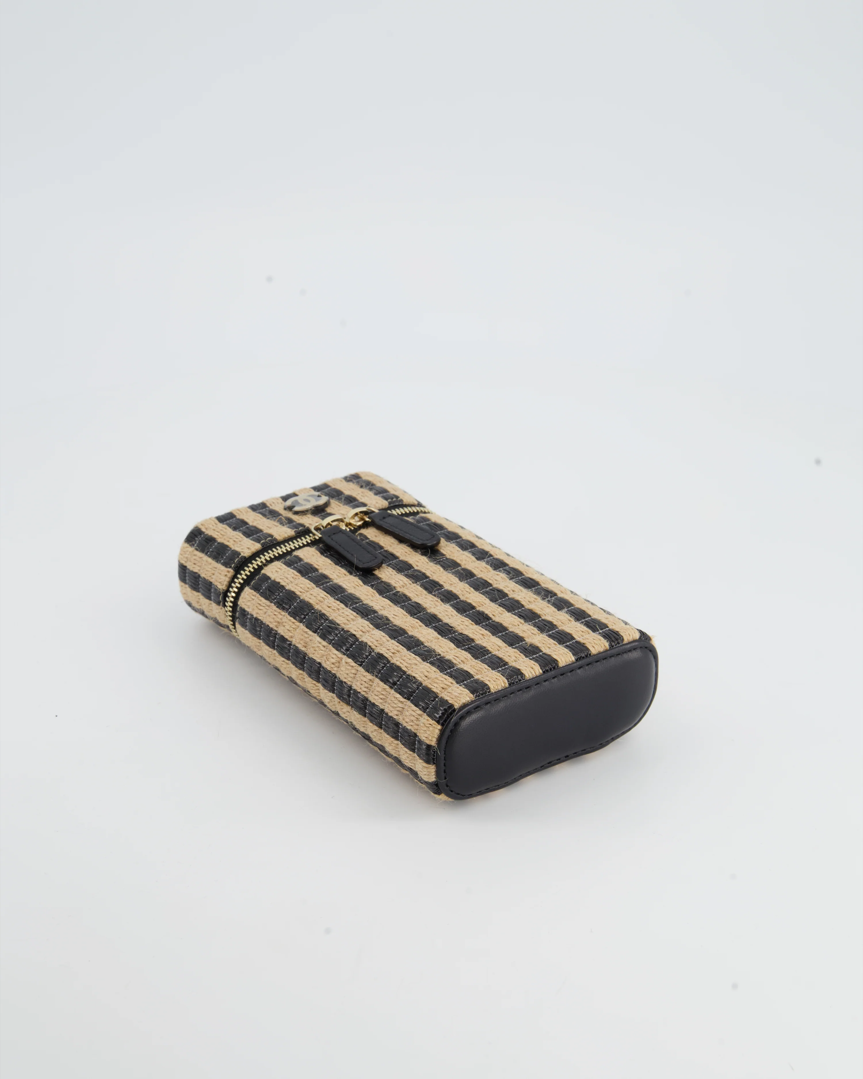 *HOT* Chanel Raffia Vanity 21P Beige and Black Cross-Body Bag with Champagne Gold Hardware - Image 13