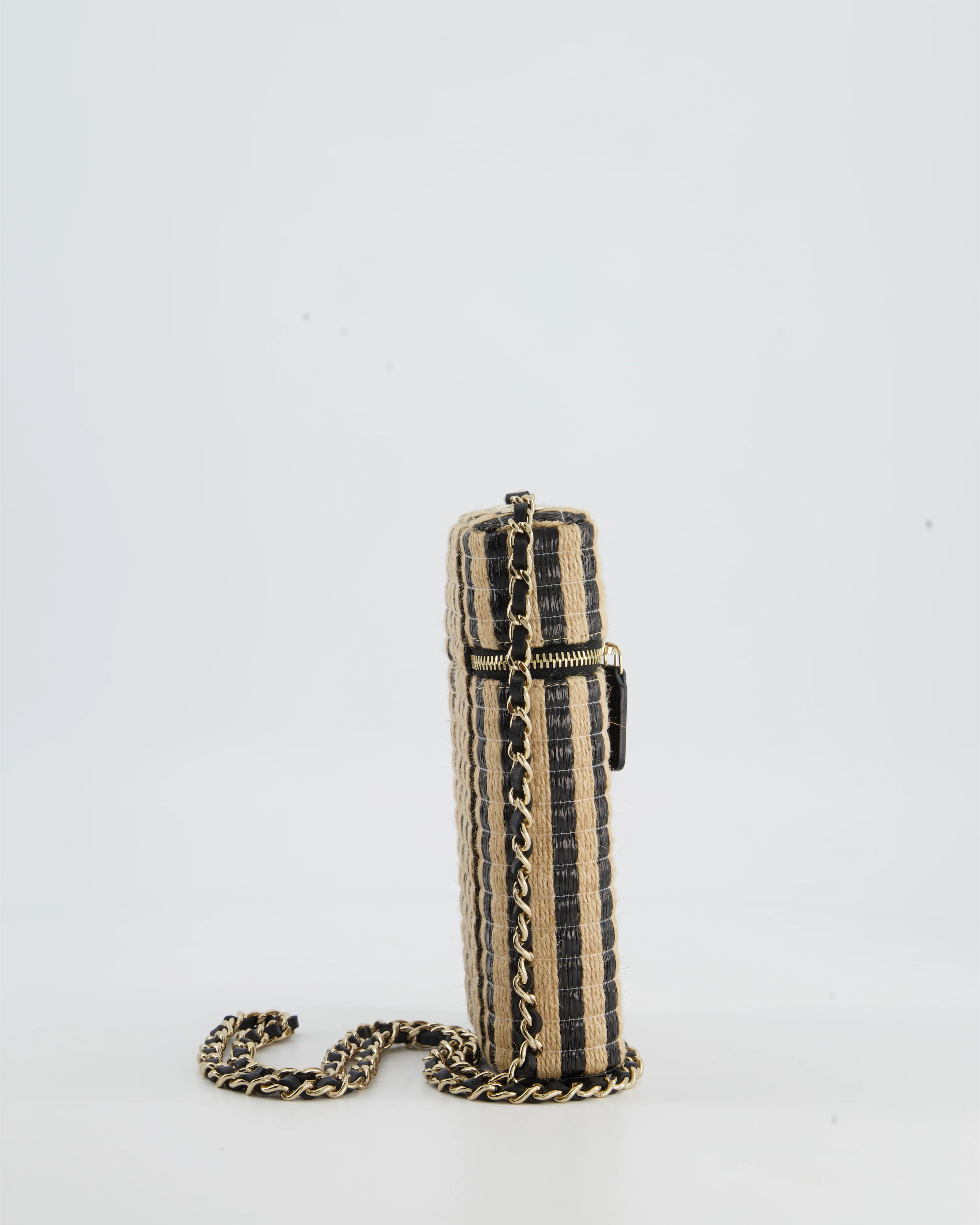 *HOT* Chanel Raffia Vanity 21P Beige and Black Cross-Body Bag with Champagne Gold Hardware - Image 3