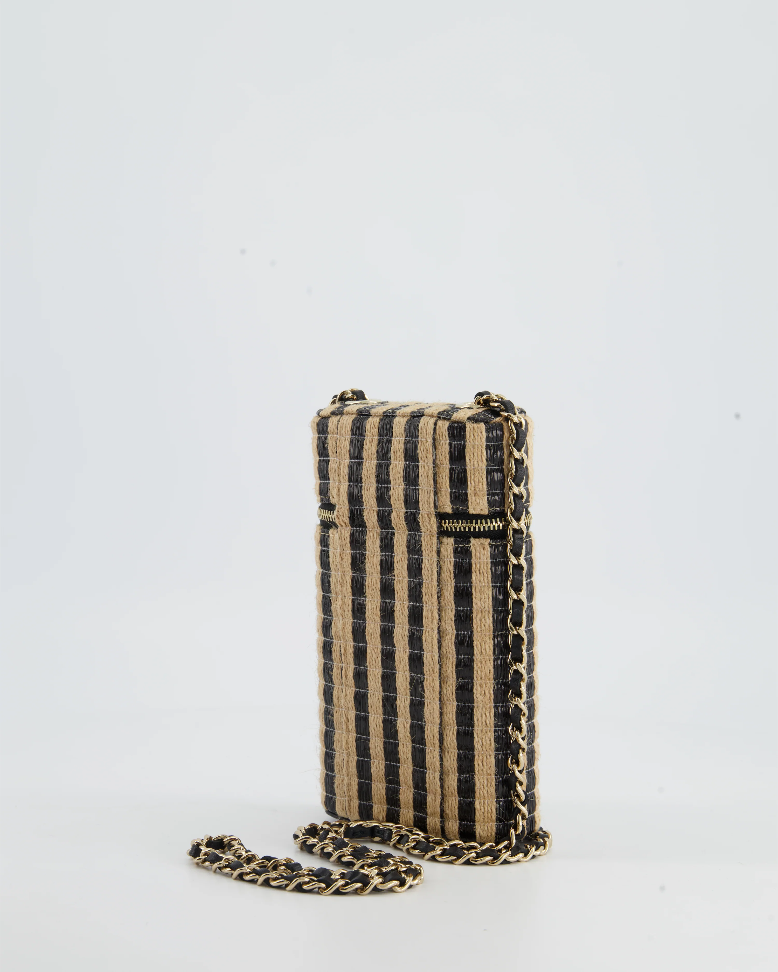 *HOT* Chanel Raffia Vanity 21P Beige and Black Cross-Body Bag with Champagne Gold Hardware - Image 4