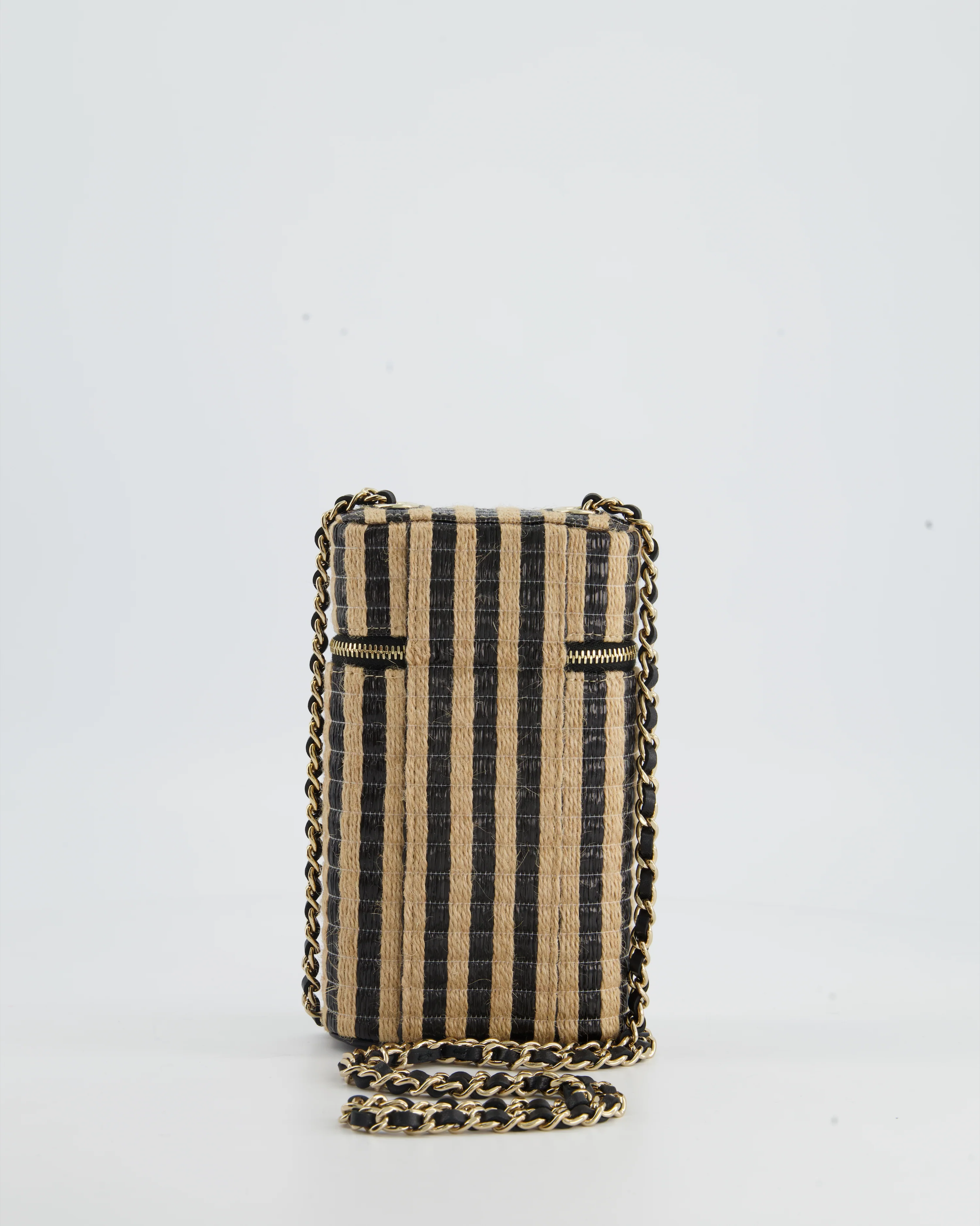 *HOT* Chanel Raffia Vanity 21P Beige and Black Cross-Body Bag with Champagne Gold Hardware - Image 5