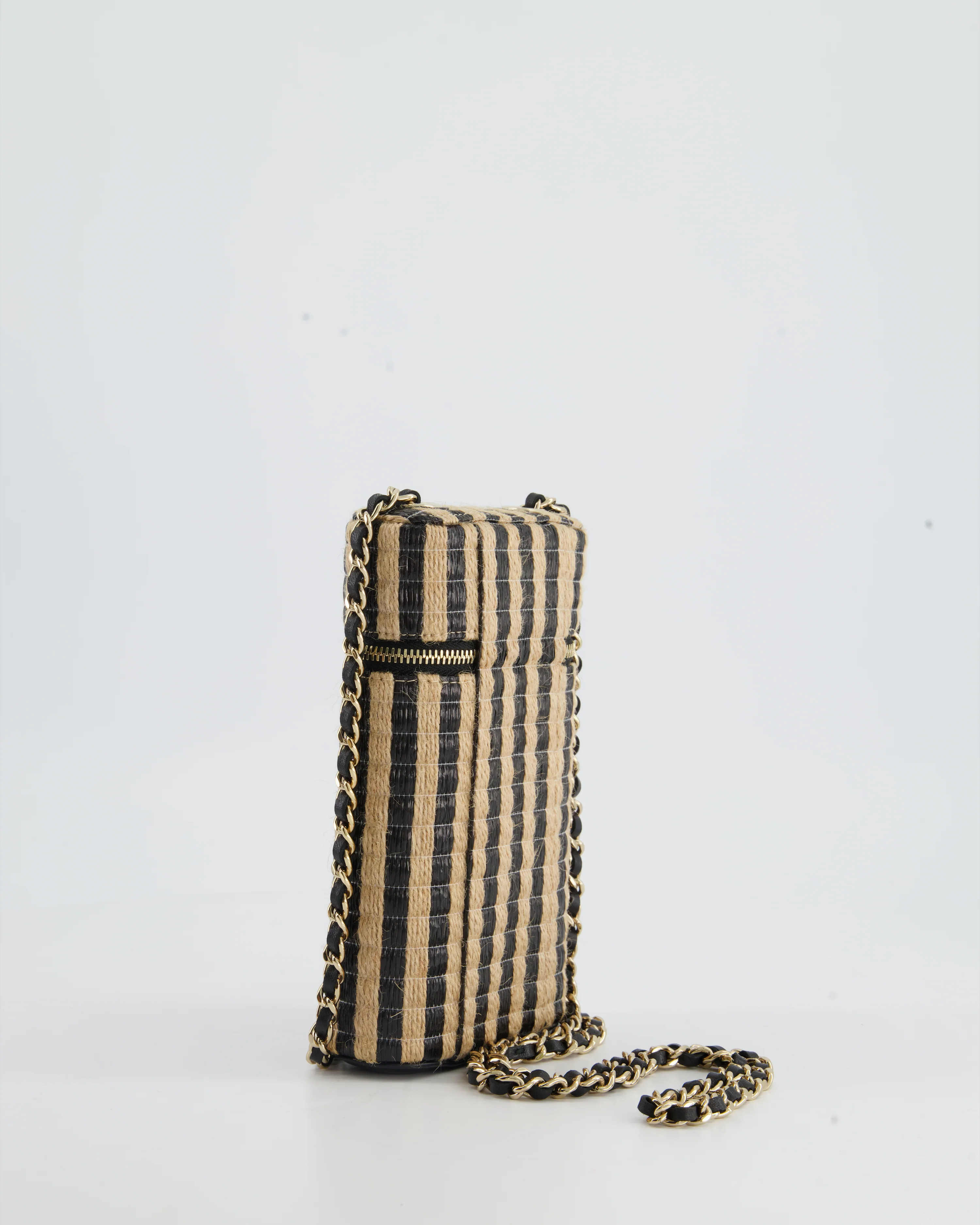 *HOT* Chanel Raffia Vanity 21P Beige and Black Cross-Body Bag with Champagne Gold Hardware - Image 6
