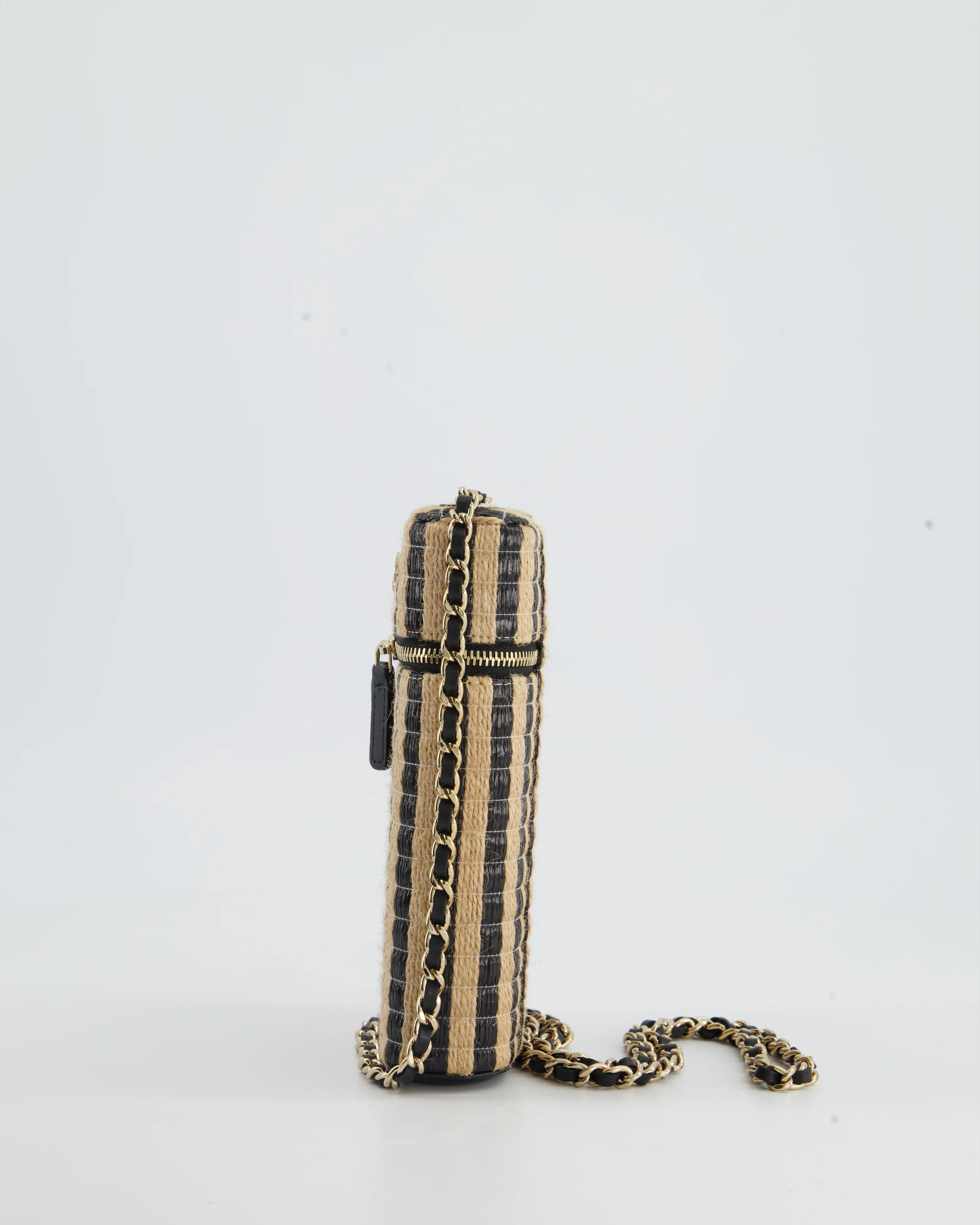 *HOT* Chanel Raffia Vanity 21P Beige and Black Cross-Body Bag with Champagne Gold Hardware - Image 7