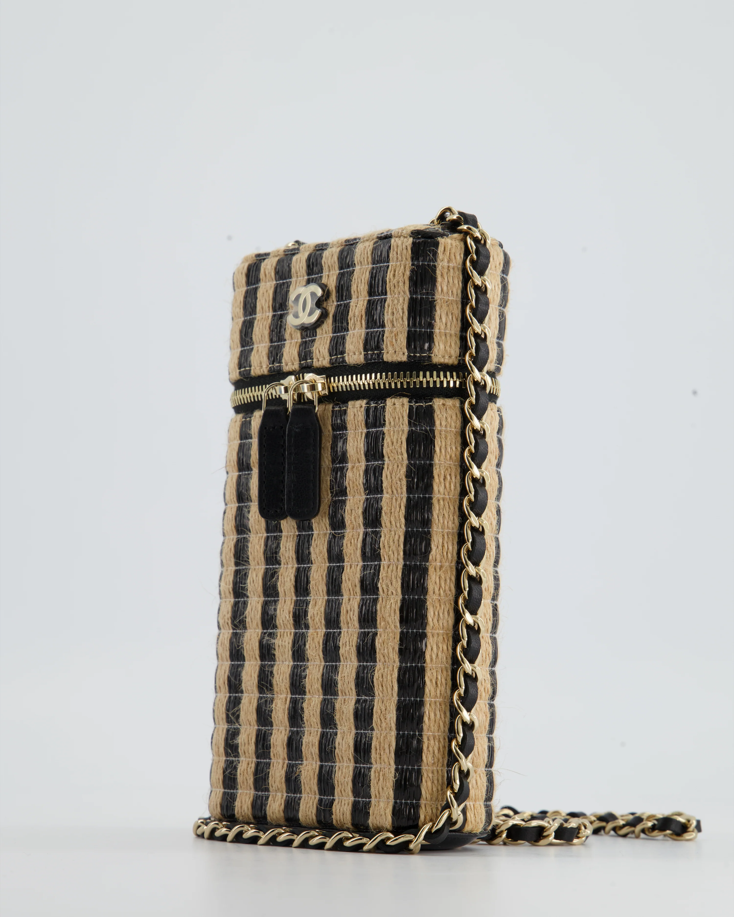 *HOT* Chanel Raffia Vanity 21P Beige and Black Cross-Body Bag with Champagne Gold Hardware - Image 9