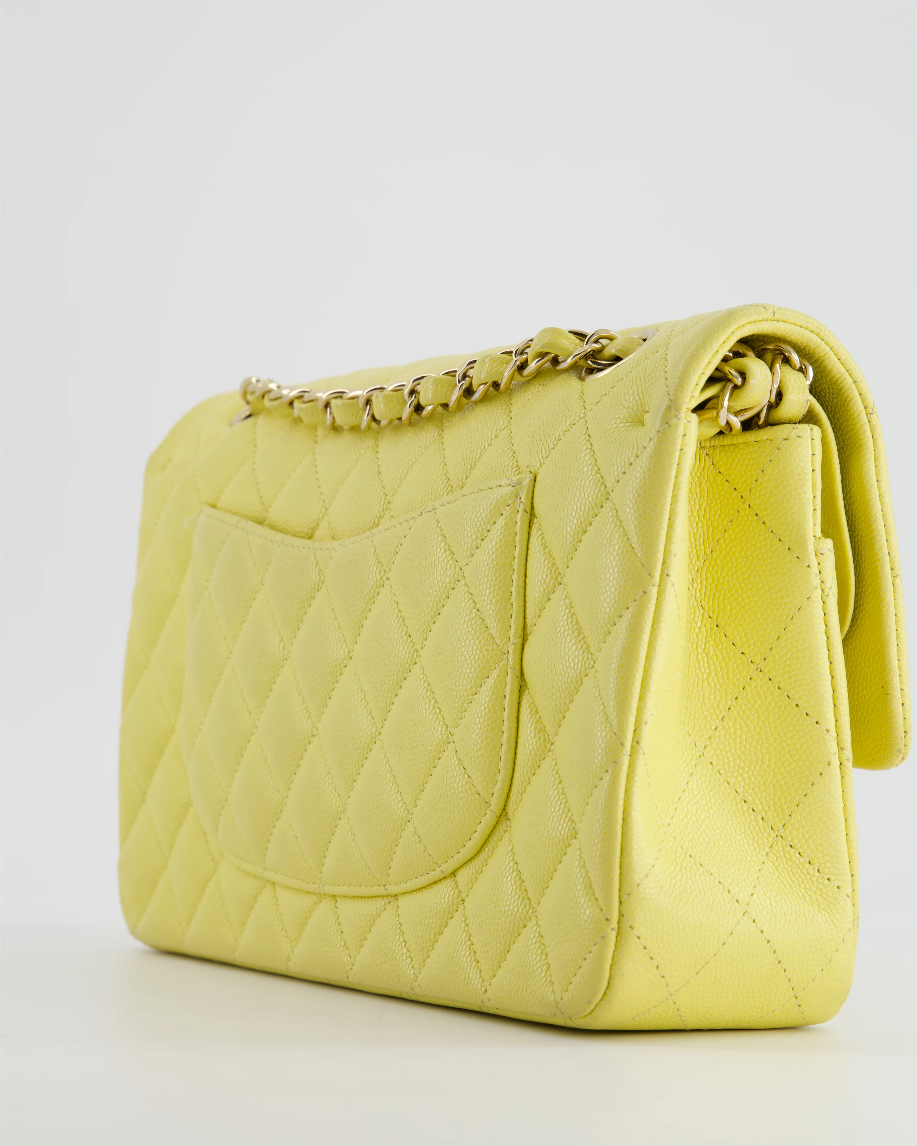 Chanel Sorbet Yellow Medium Classic Double Flap Bag in Caviar Leather with Champagne Gold Hardware - Image 11