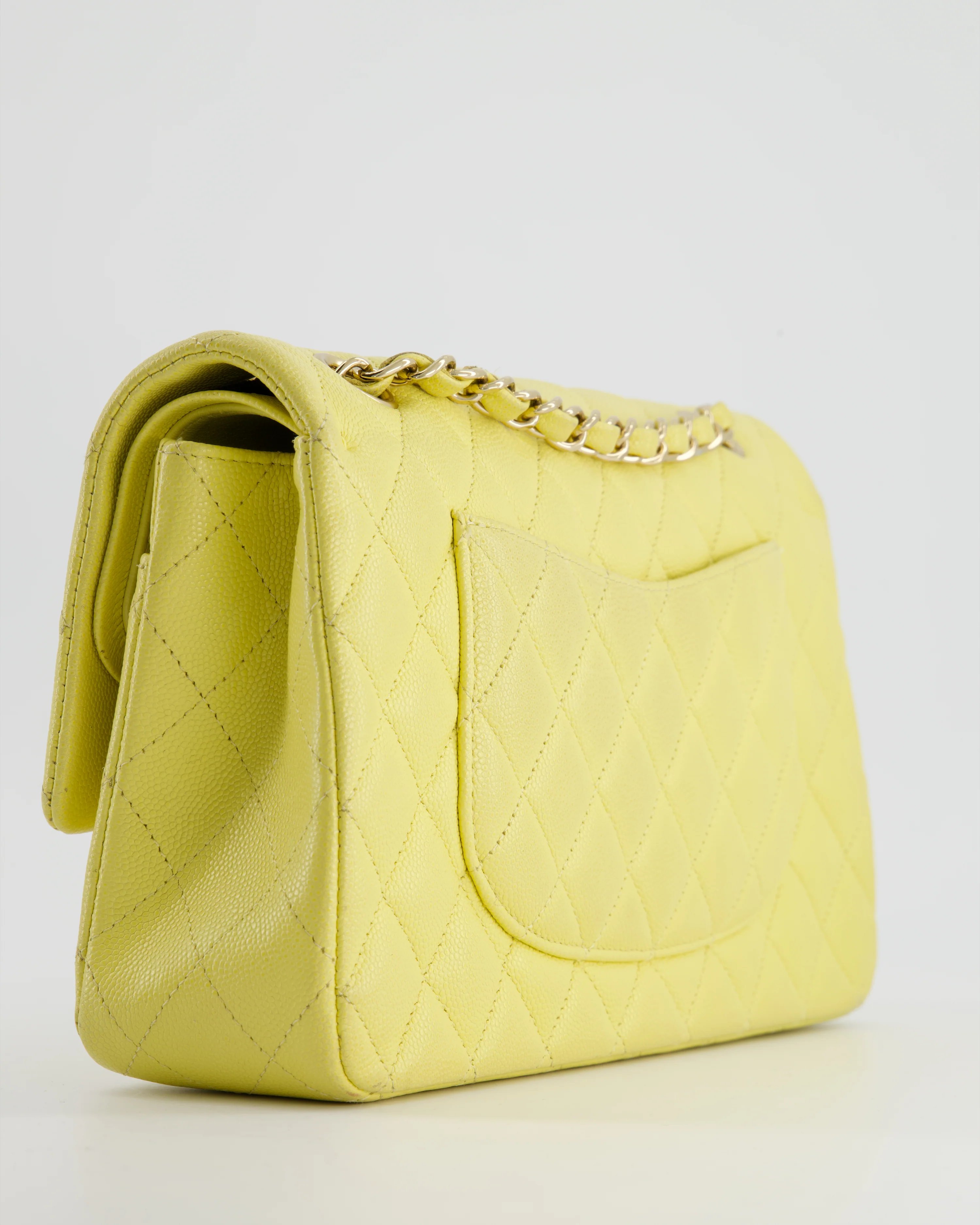 Chanel Sorbet Yellow Medium Classic Double Flap Bag in Caviar Leather with Champagne Gold Hardware - Image 12