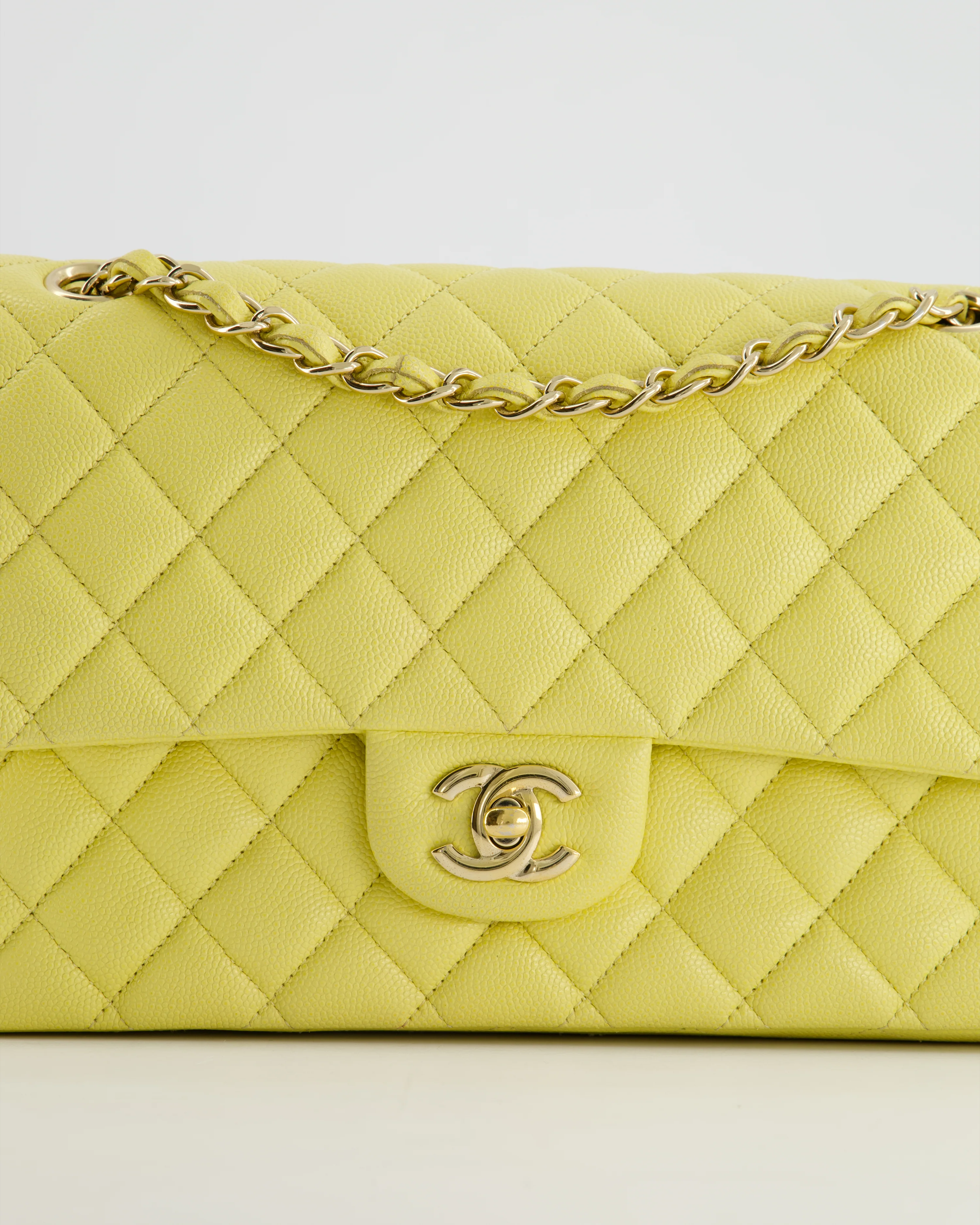 Chanel Sorbet Yellow Medium Classic Double Flap Bag in Caviar Leather with Champagne Gold Hardware - Image 13