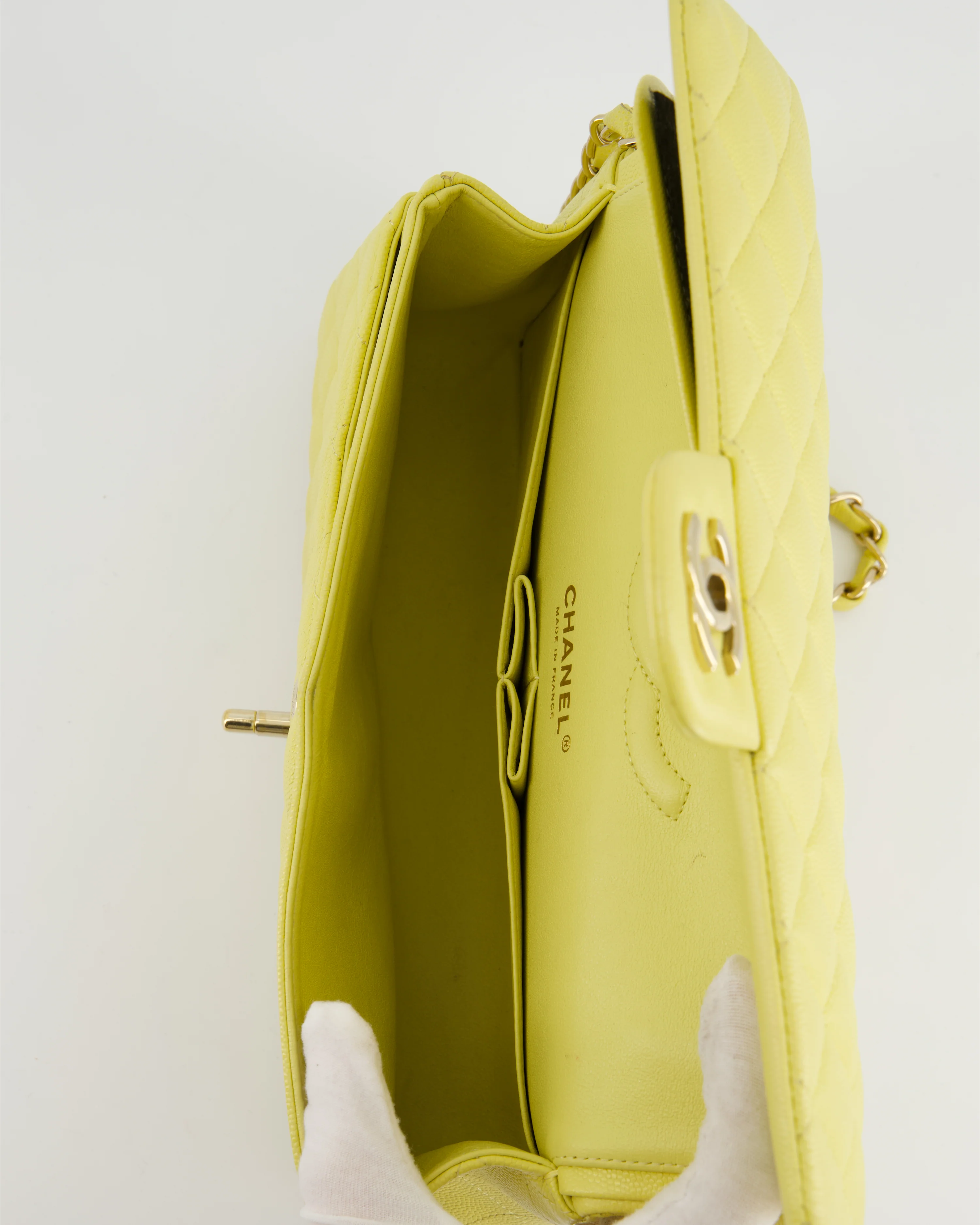 Chanel Sorbet Yellow Medium Classic Double Flap Bag in Caviar Leather with Champagne Gold Hardware - Image 15
