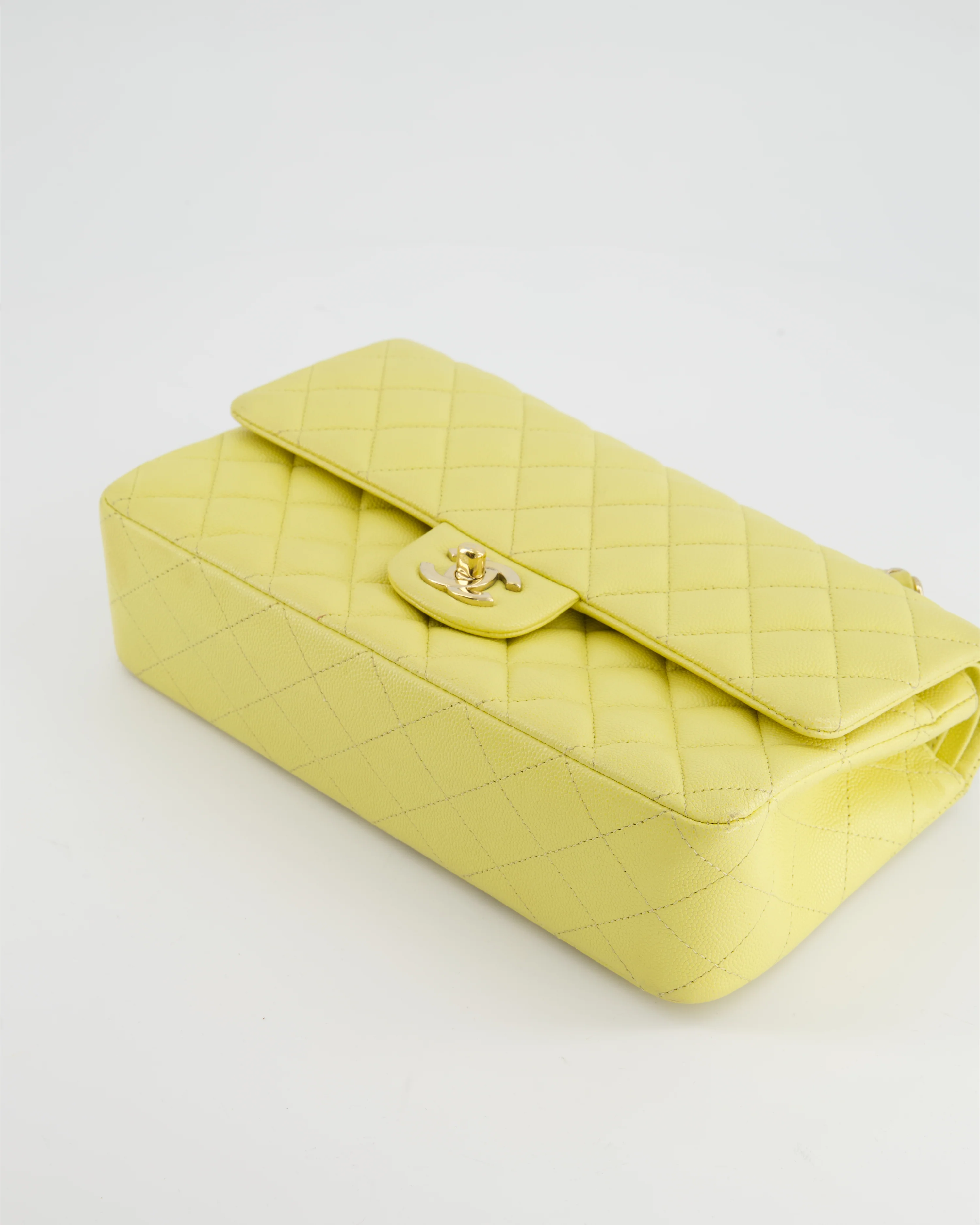 Chanel Sorbet Yellow Medium Classic Double Flap Bag in Caviar Leather with Champagne Gold Hardware - Image 17
