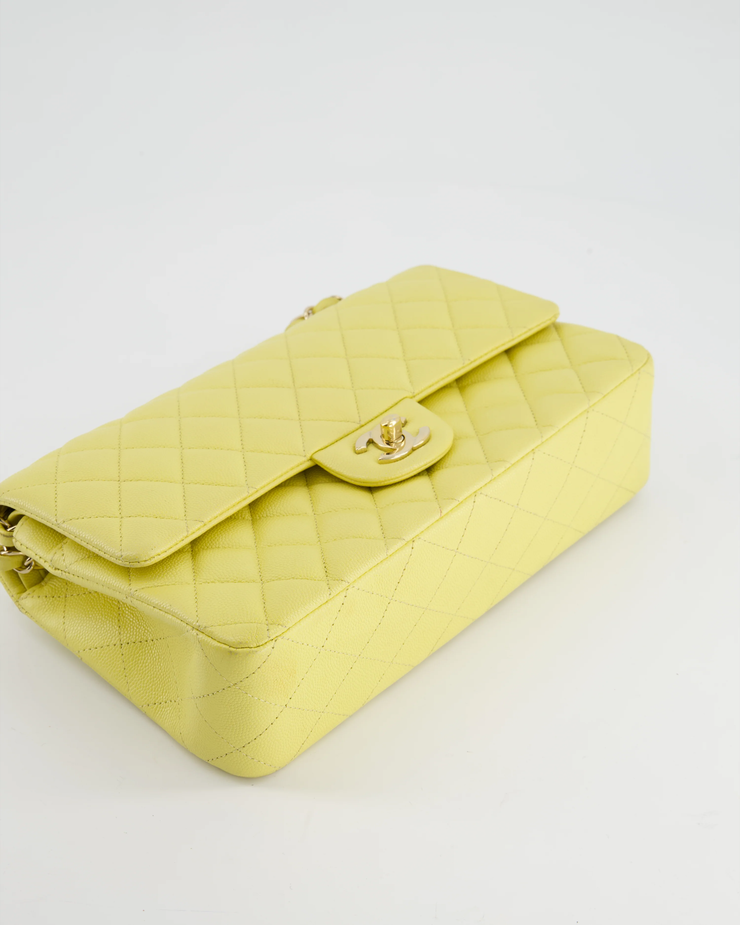Chanel Sorbet Yellow Medium Classic Double Flap Bag in Caviar Leather with Champagne Gold Hardware - Image 18
