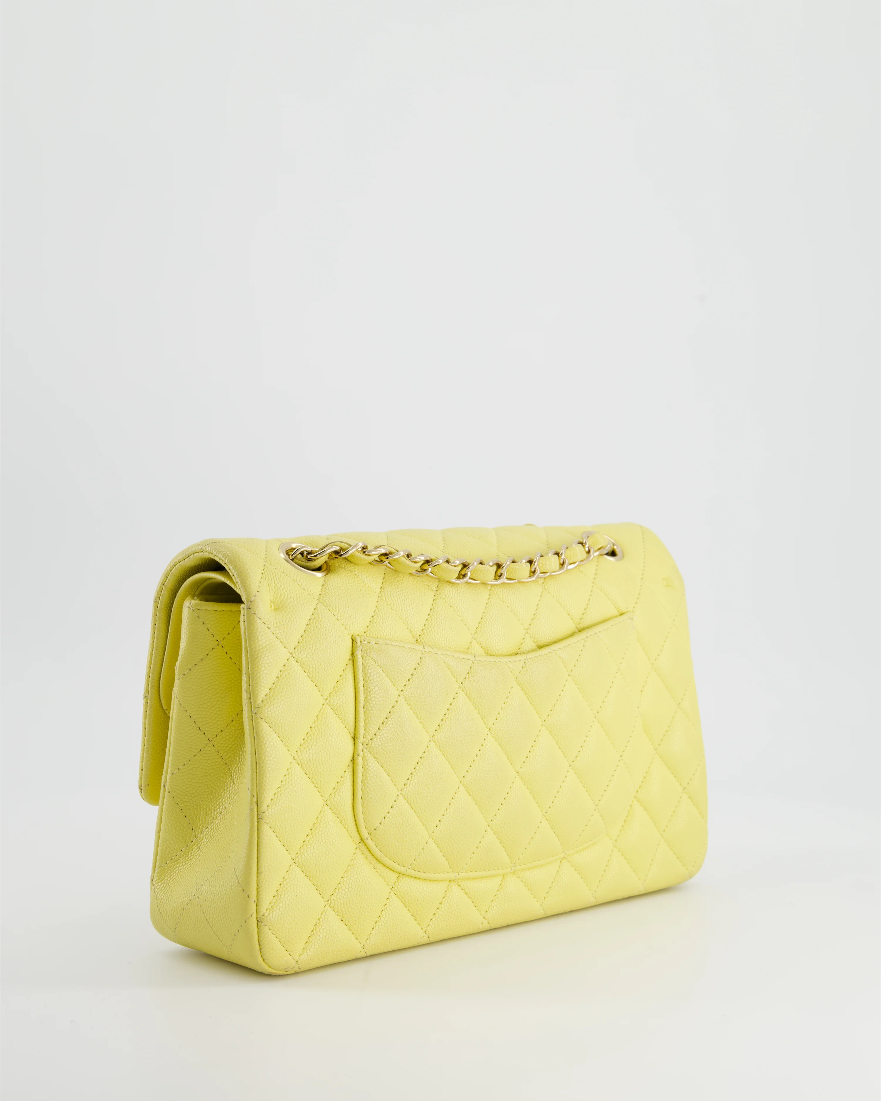 Chanel Sorbet Yellow Medium Classic Double Flap Bag in Caviar Leather with Champagne Gold Hardware - Image 6