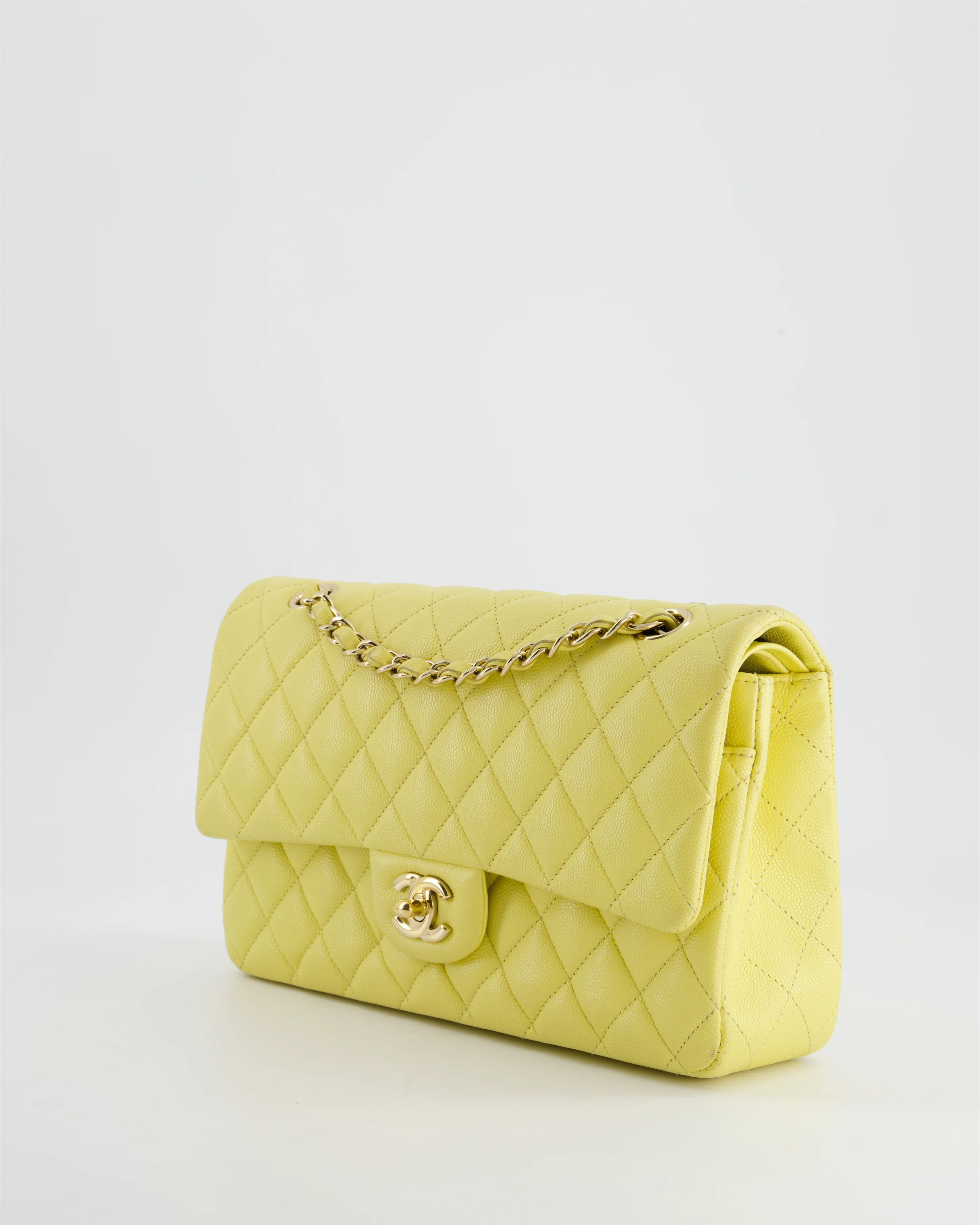 Chanel Sorbet Yellow Medium Classic Double Flap Bag in Caviar Leather with Champagne Gold Hardware - Image 8