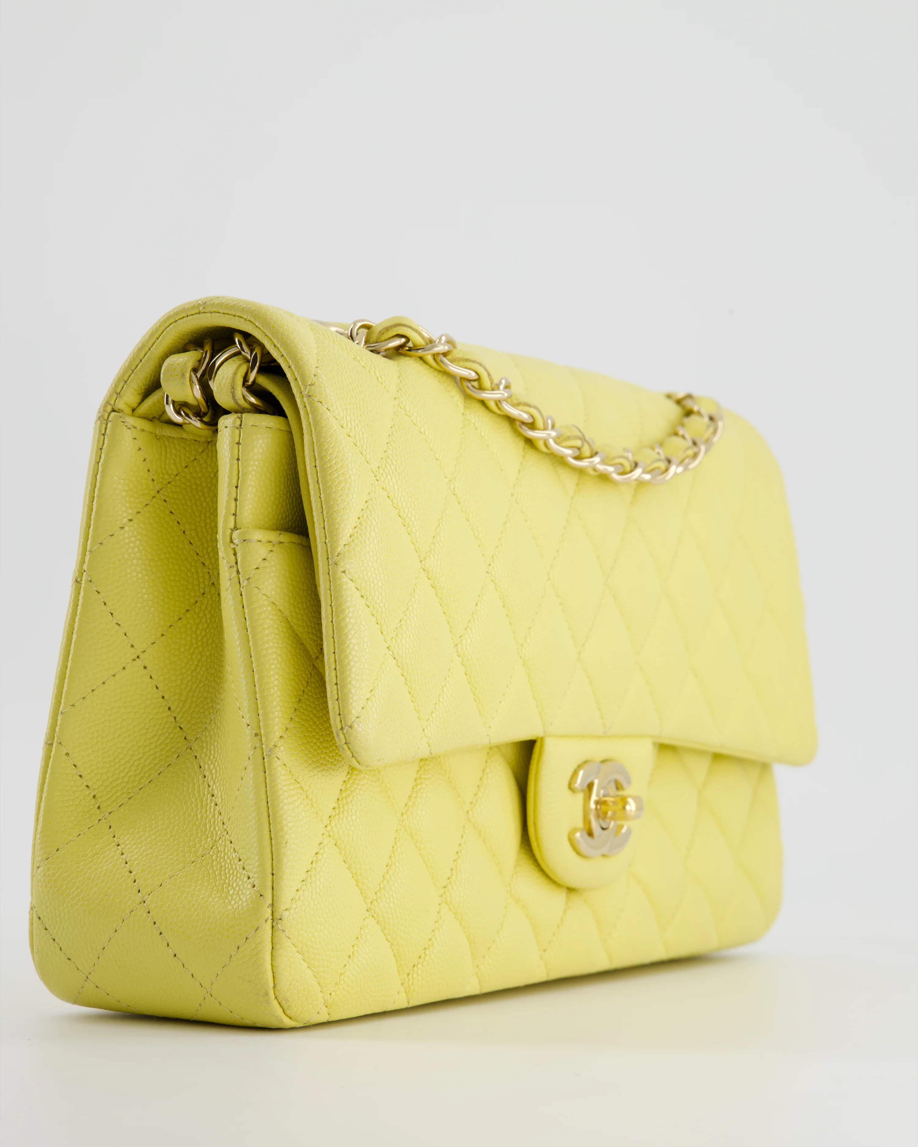 Chanel Sorbet Yellow Medium Classic Double Flap Bag in Caviar Leather with Champagne Gold Hardware - Image 9
