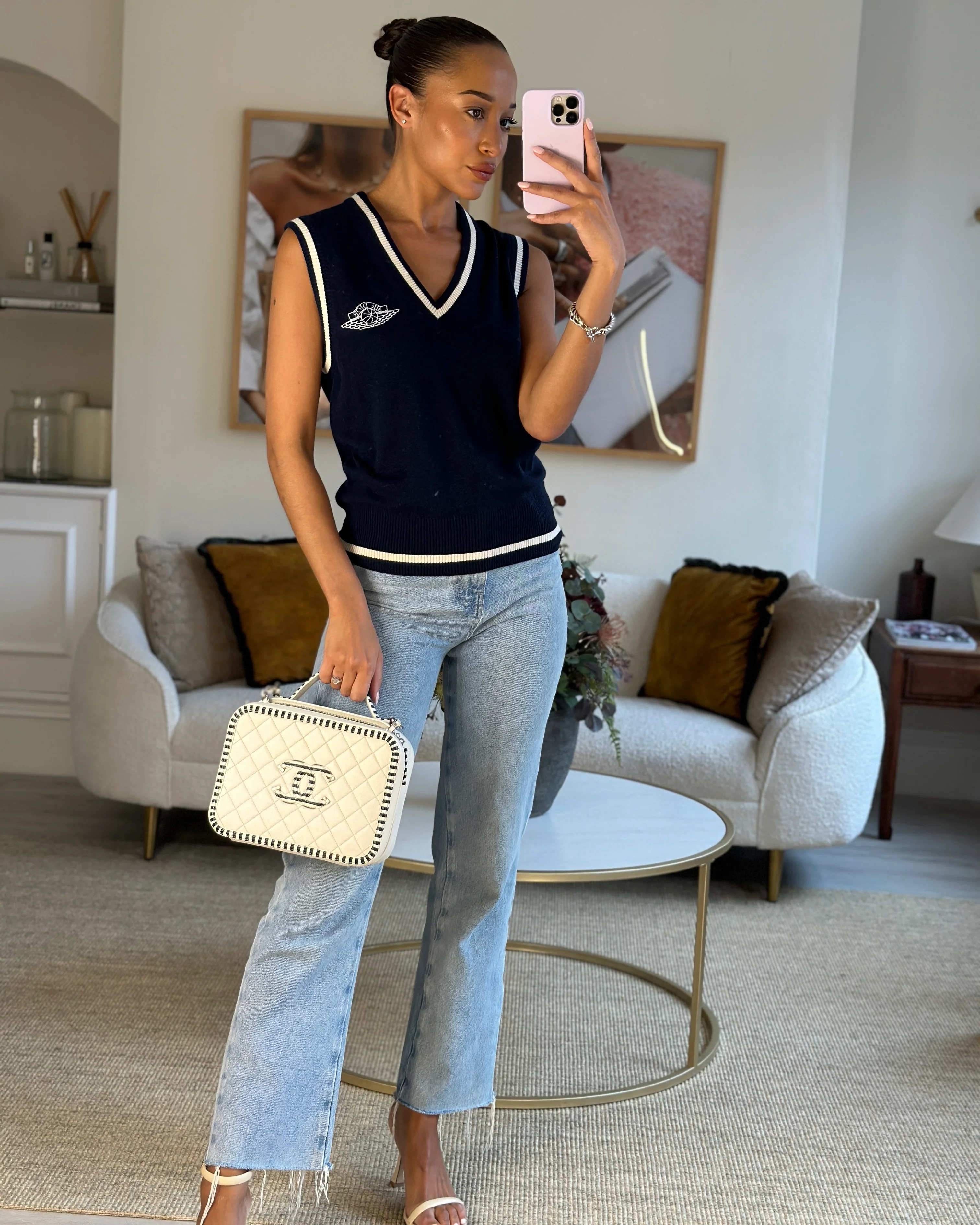 *HOT* Chanel White Caviar Vanity Case with Zebra Motif CC Logo and Silver Hardware - Image 3