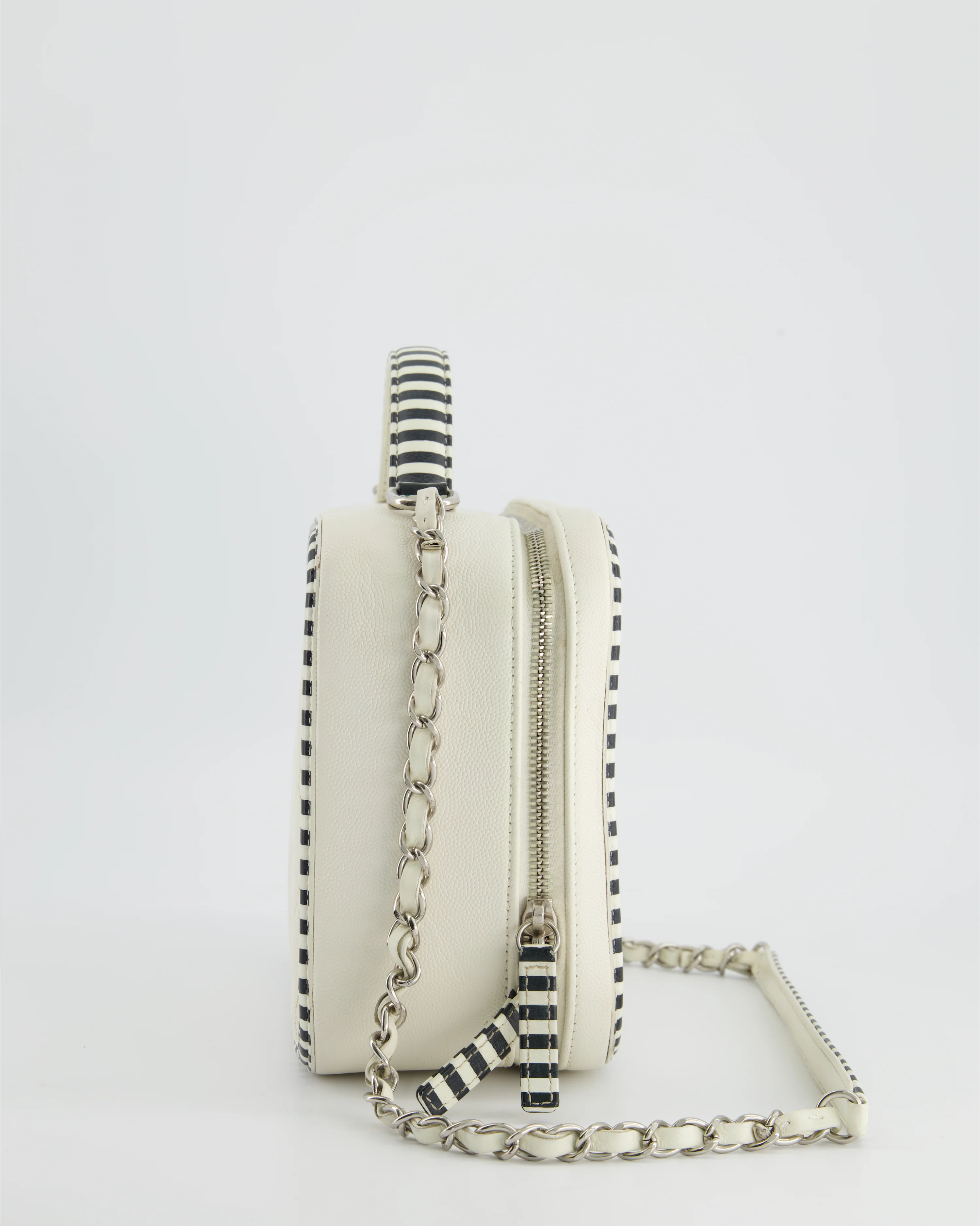 *HOT* Chanel White Caviar Vanity Case with Zebra Motif CC Logo and Silver Hardware - Image 5