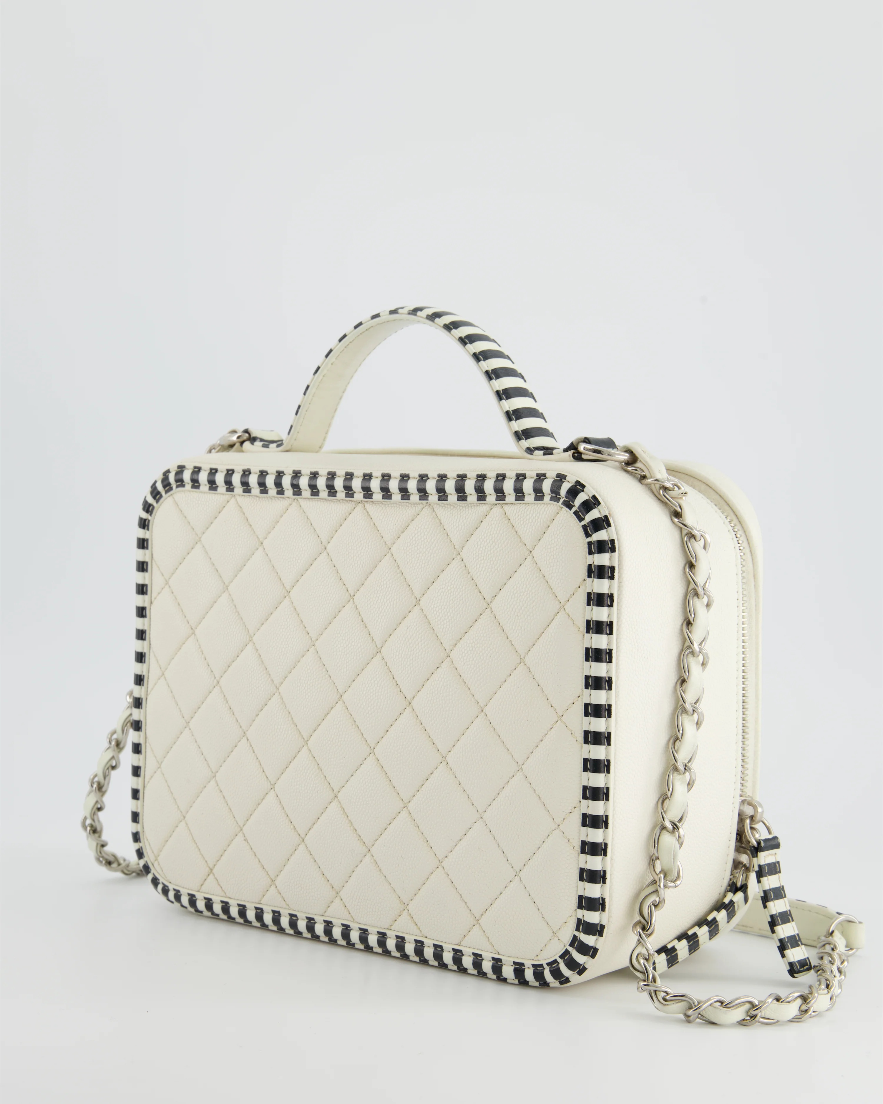*HOT* Chanel White Caviar Vanity Case with Zebra Motif CC Logo and Silver Hardware - Image 6