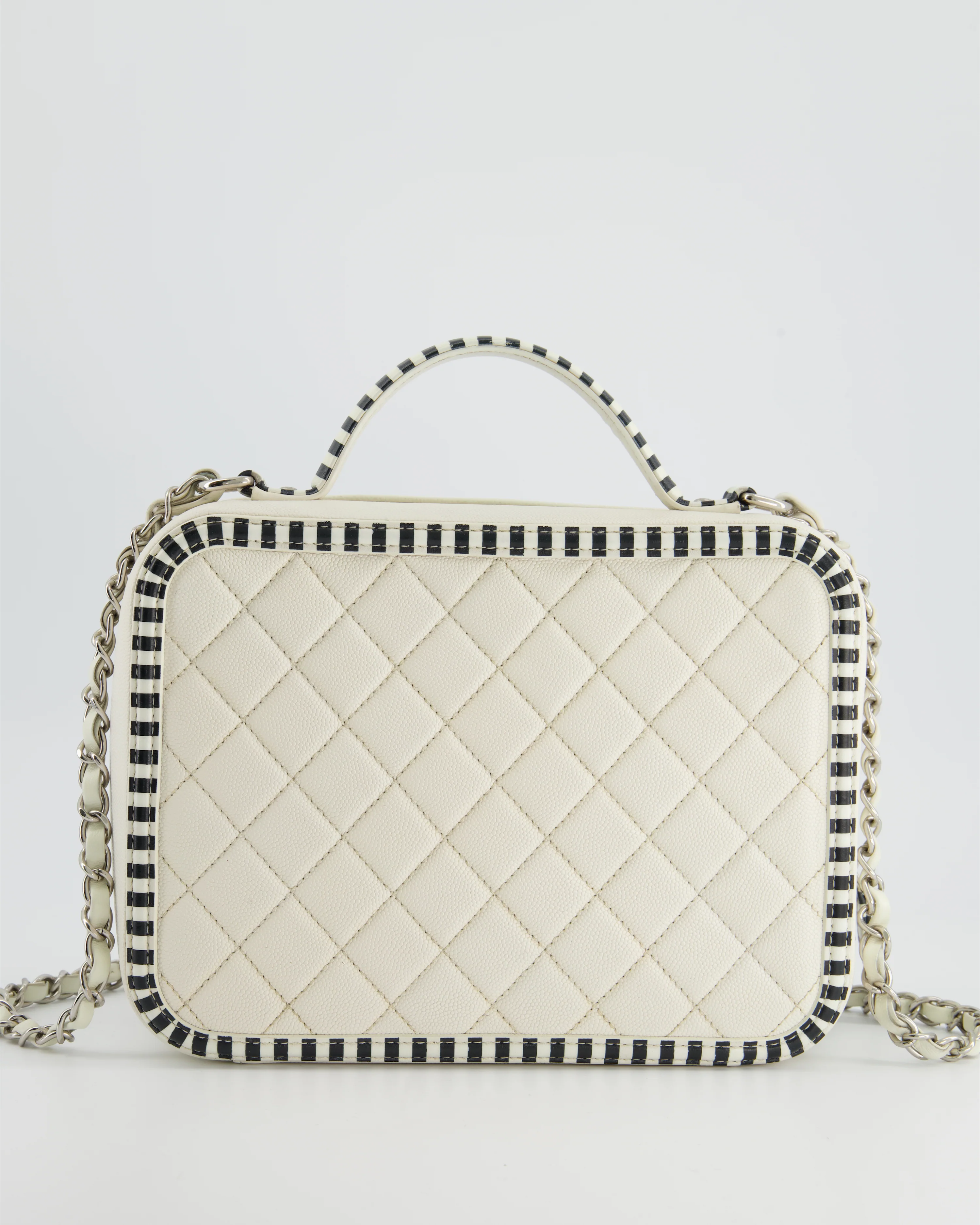 *HOT* Chanel White Caviar Vanity Case with Zebra Motif CC Logo and Silver Hardware - Image 7