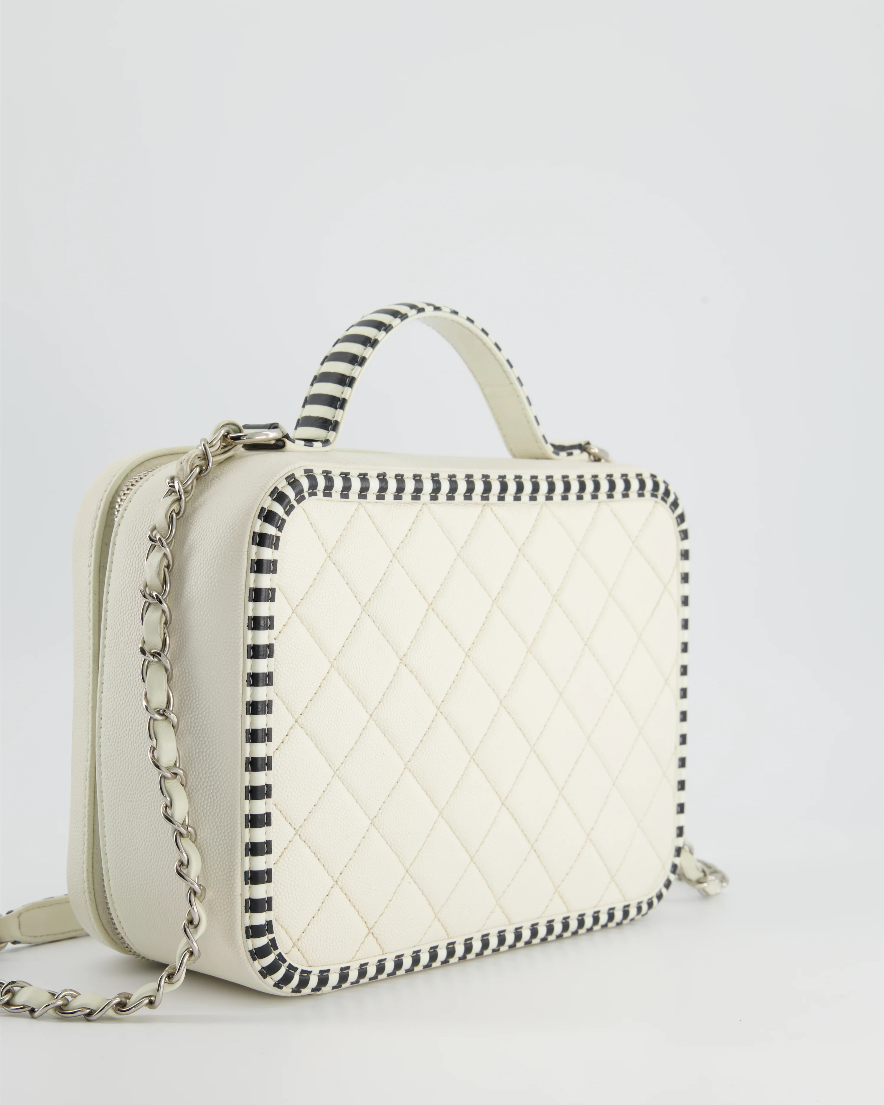 *HOT* Chanel White Caviar Vanity Case with Zebra Motif CC Logo and Silver Hardware - Image 8