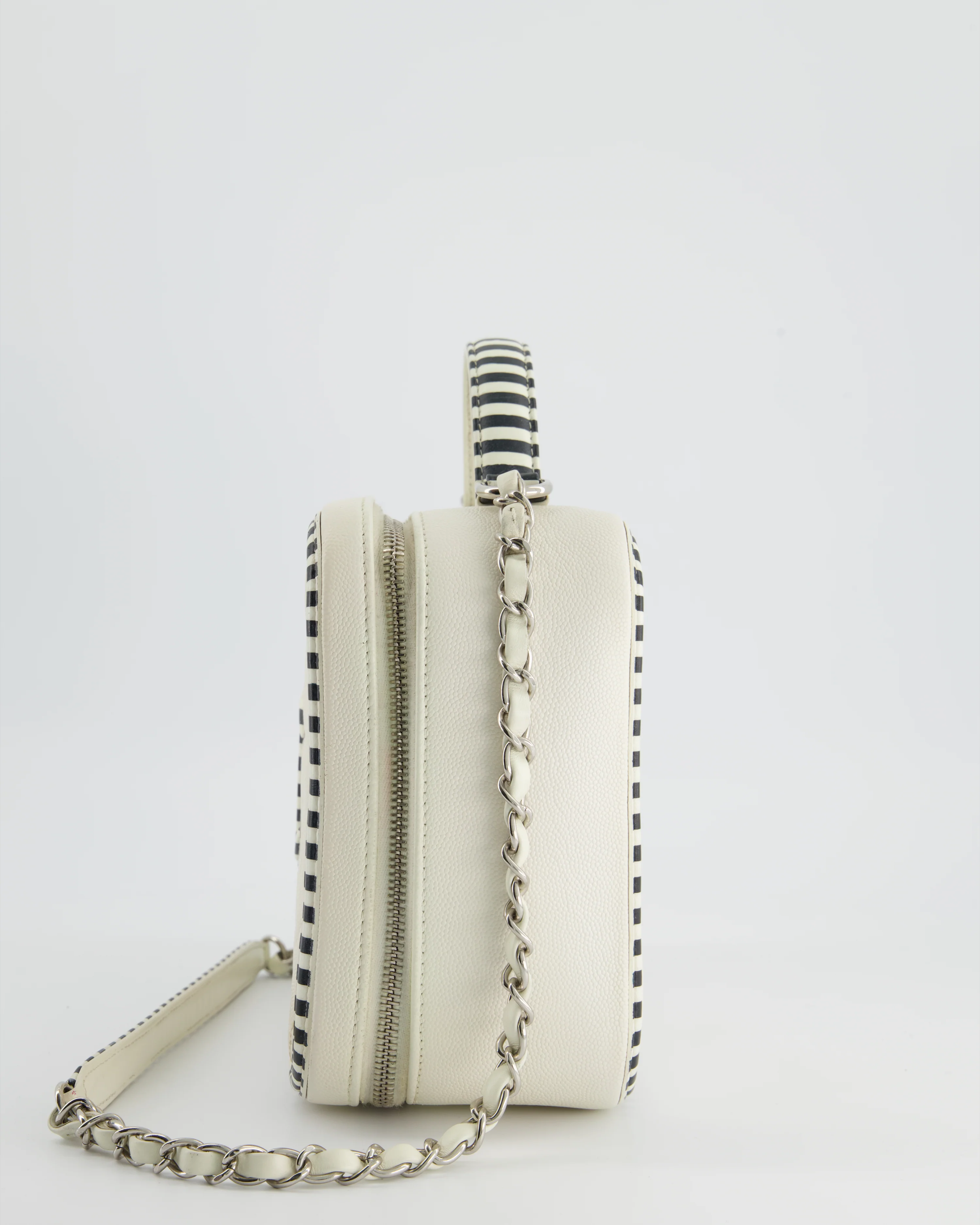 *HOT* Chanel White Caviar Vanity Case with Zebra Motif CC Logo and Silver Hardware - Image 9