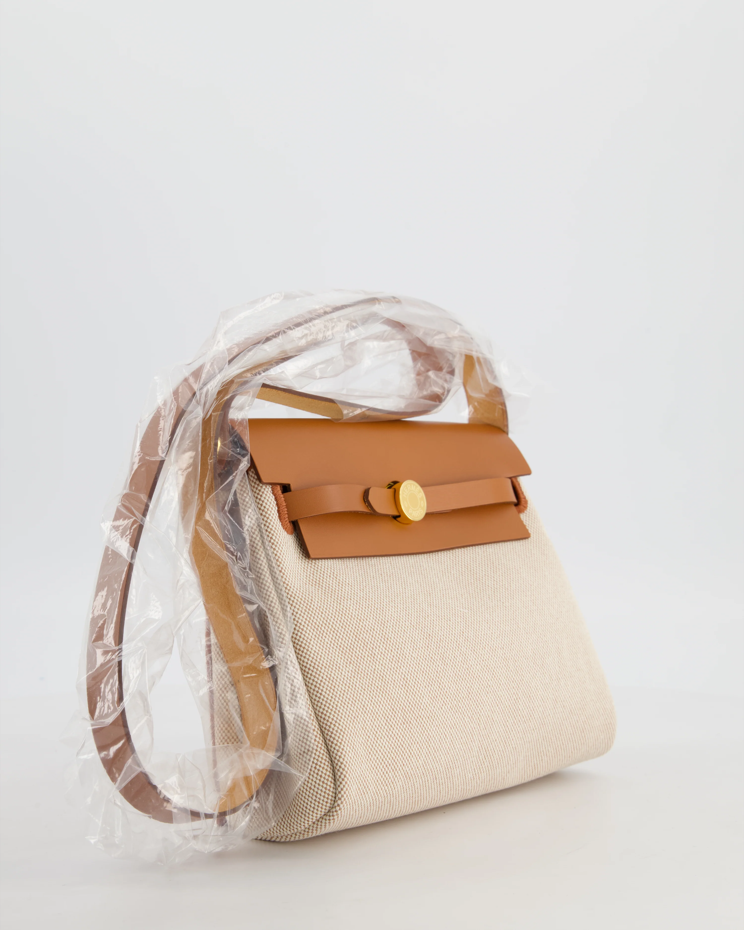 *HOT* Hermès Herbag Zip 20 Bag in Fauve Vache Hunter Leather & Ecru/Beige Viking Canvas with Gold Hardware - Image 2