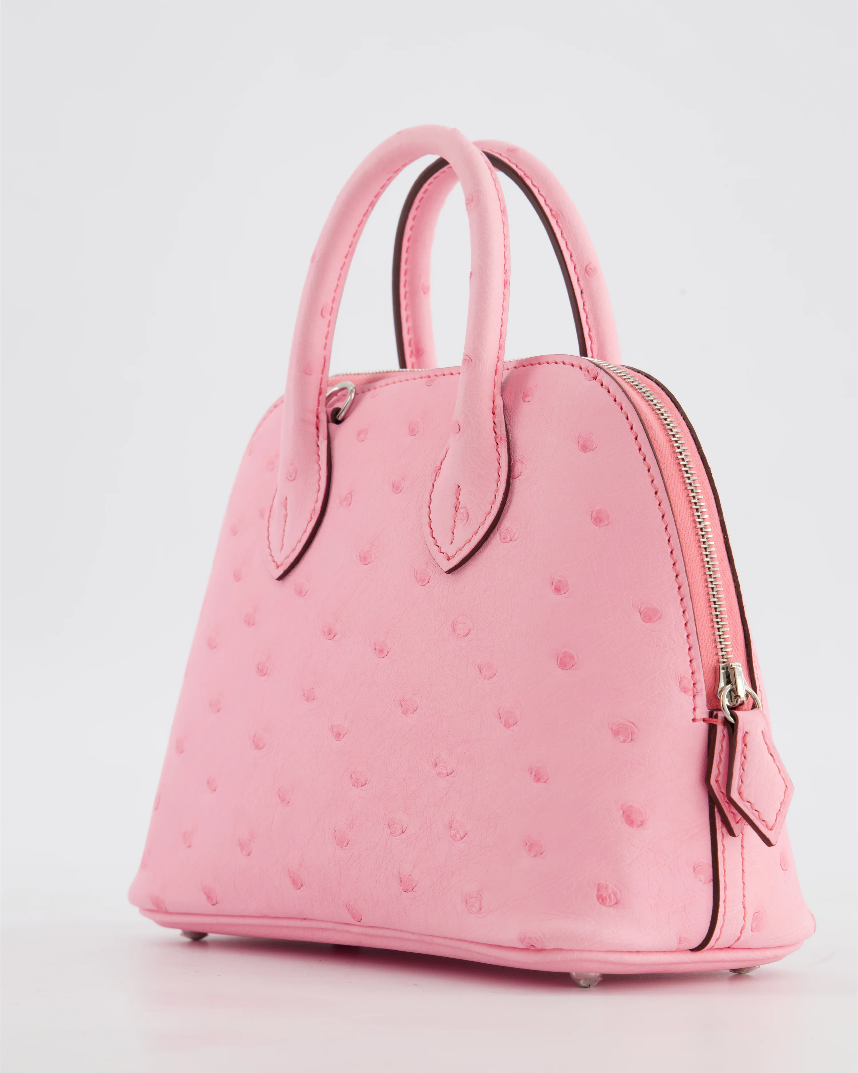 *HOT* Hermès Mini Bolide Bag in Rose Bubblegum Ostrich Leather with Palladium Hardware - Image 11