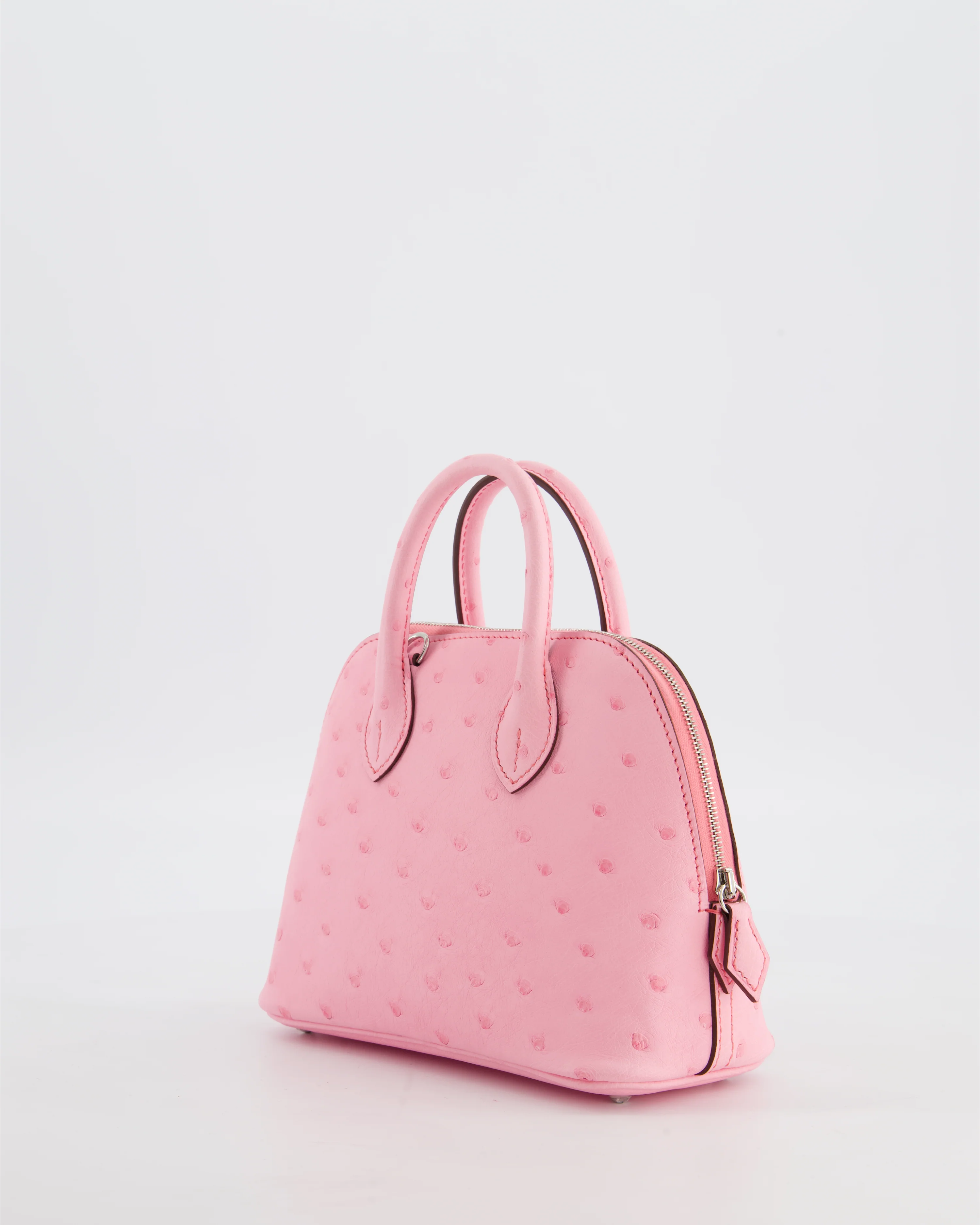 *HOT* Hermès Mini Bolide Bag in Rose Bubblegum Ostrich Leather with Palladium Hardware - Image 9