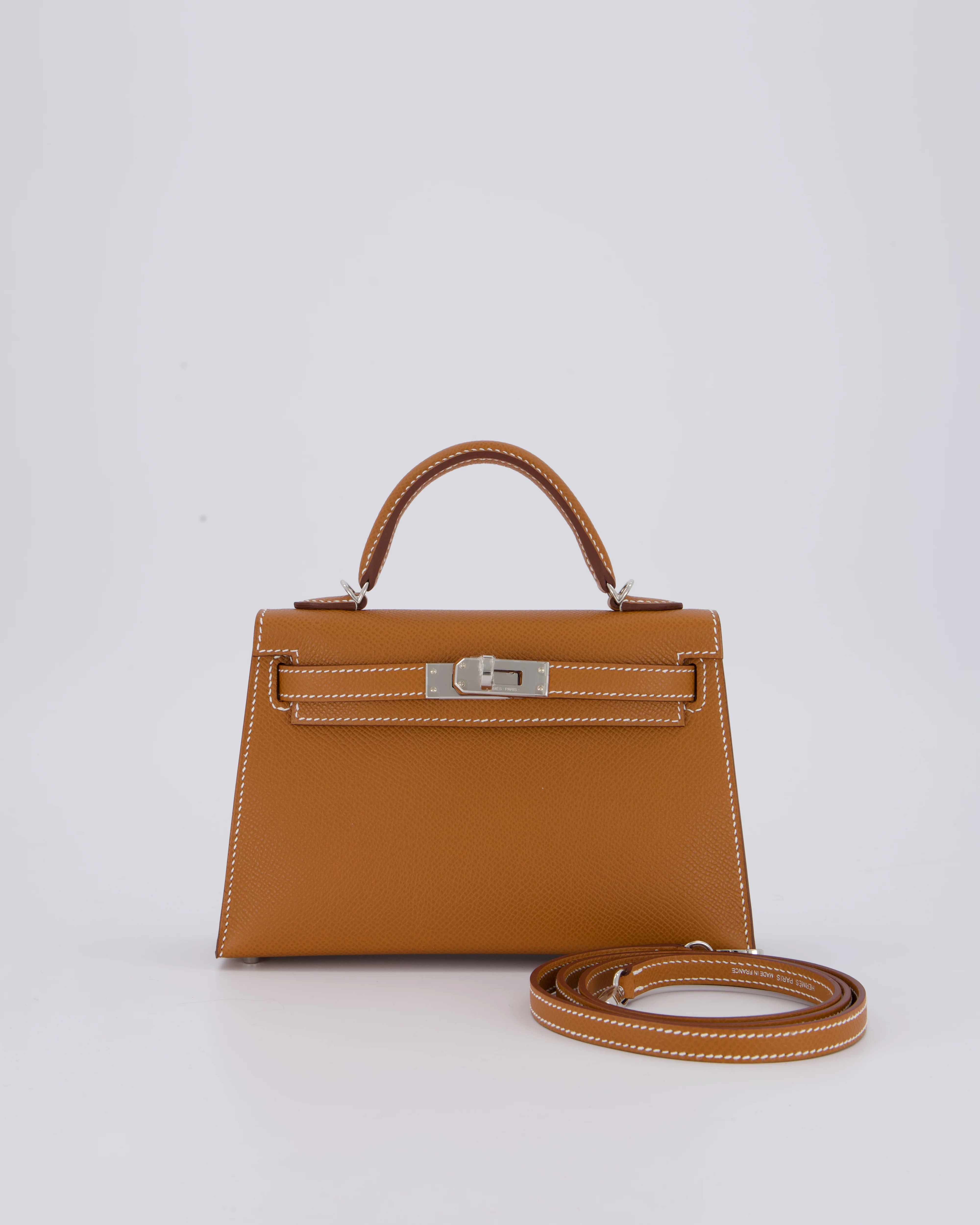 *NEW STAMP* Hermès Mini Kelly II 20 Bag in Gold Epsom Leather with Palladium Hardware