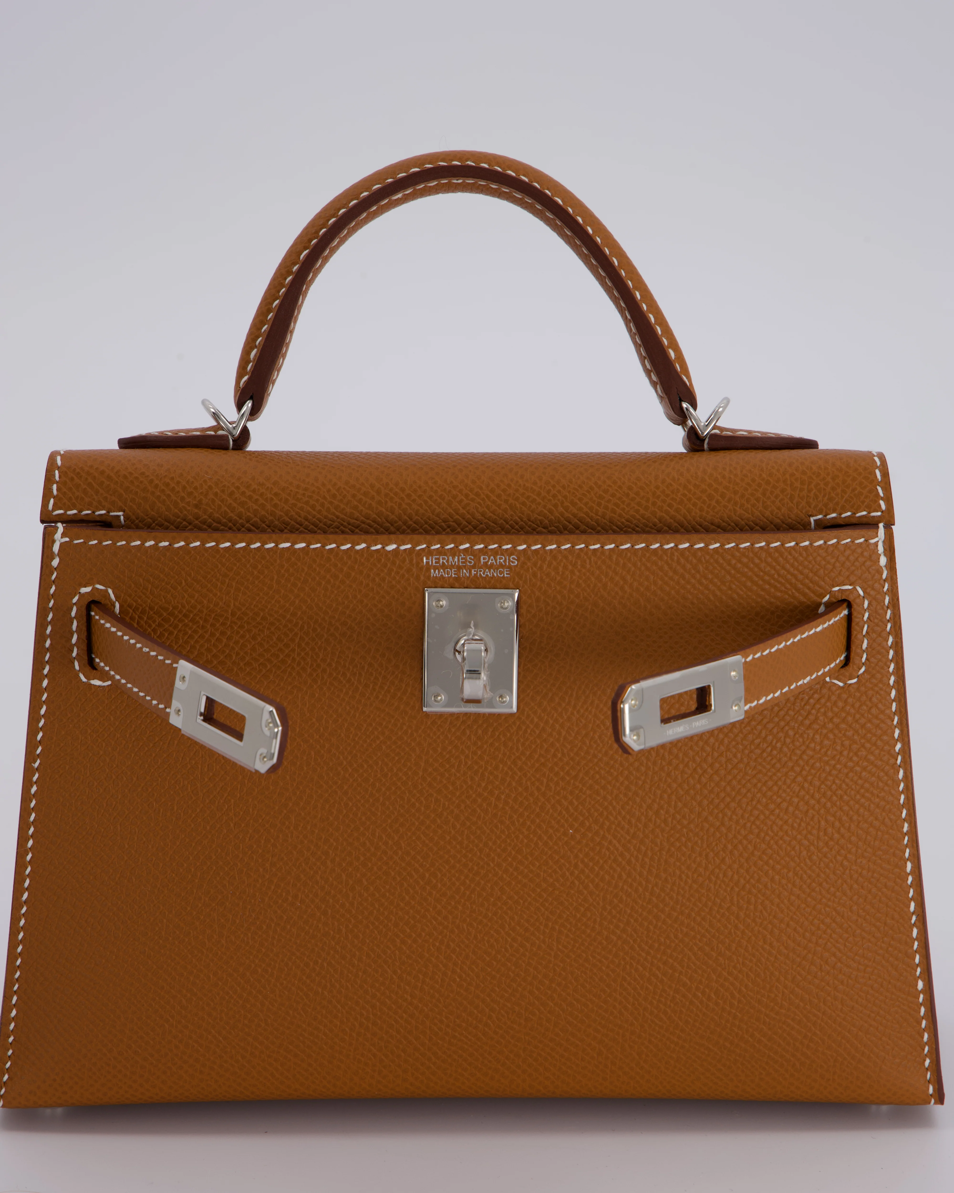 *NEW STAMP* Hermès Mini Kelly II 20 Bag in Gold Epsom Leather with Palladium Hardware - Image 15