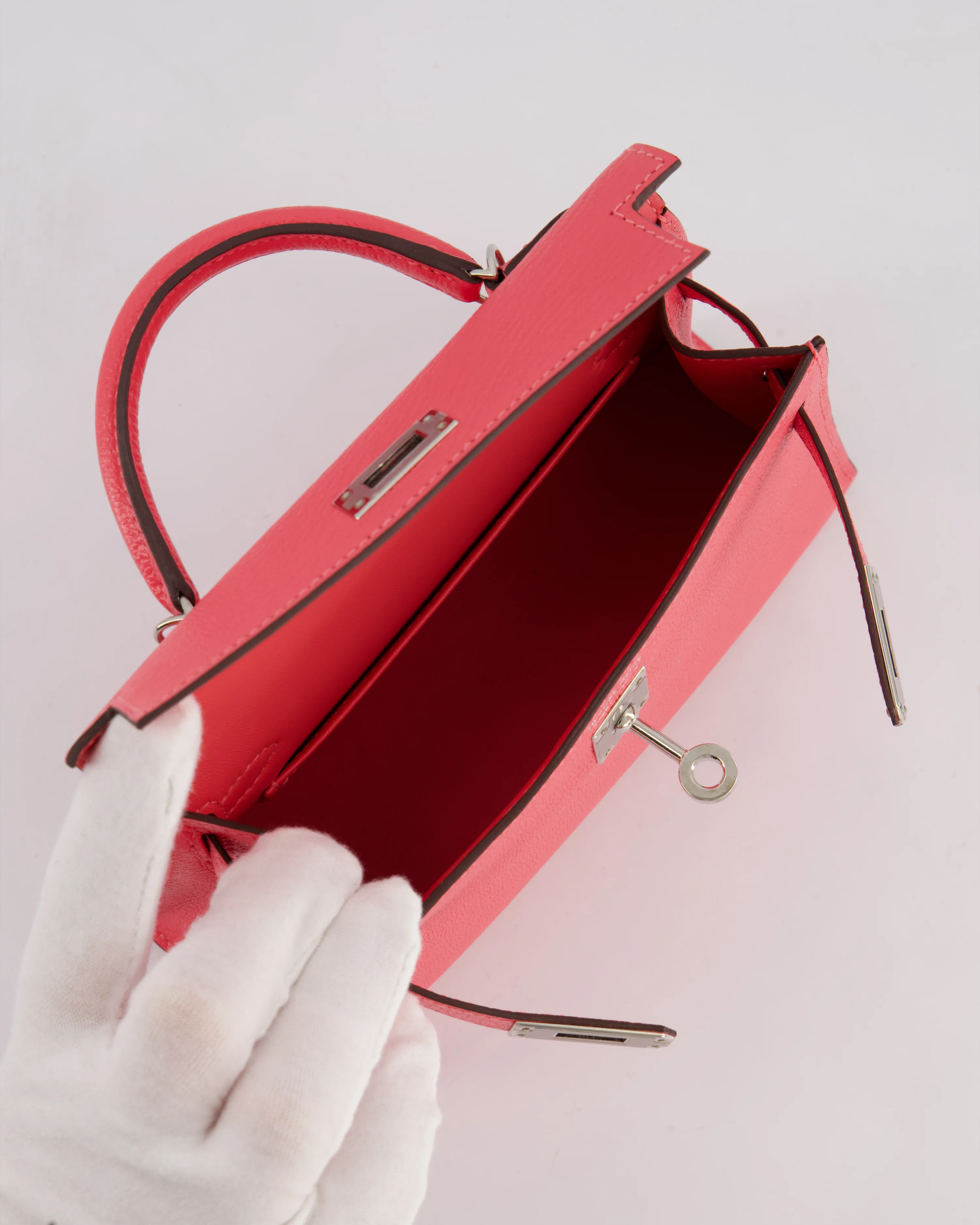 *HOT* Hermès Mini Kelly II 20 Bag in Rose Lipstick Chevre Mysore Leather with Palladium Hardware - Image 16