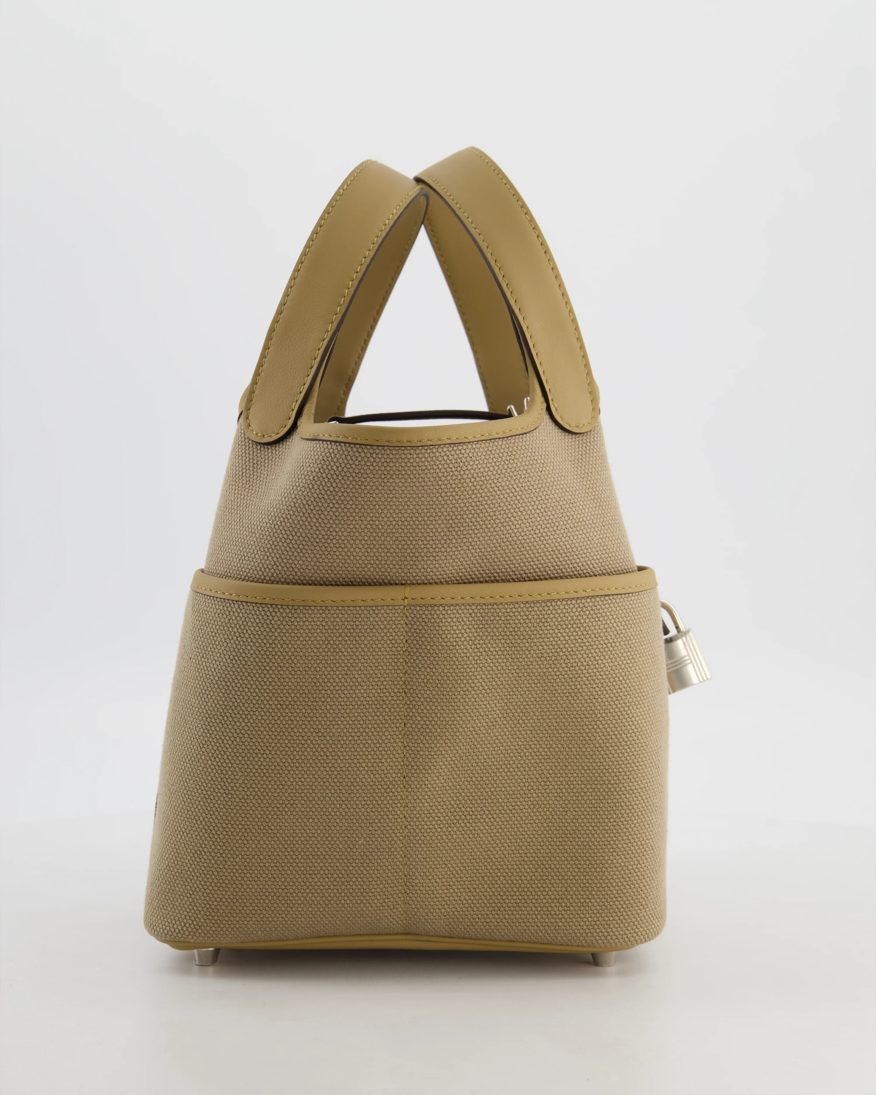 *HOT* Hermès Picotin 18 Lock Pocket Cargo Bag in Beige Marfa Toile Goeland & Poussiere Swift Leather with Palladium Hardware - Image 3