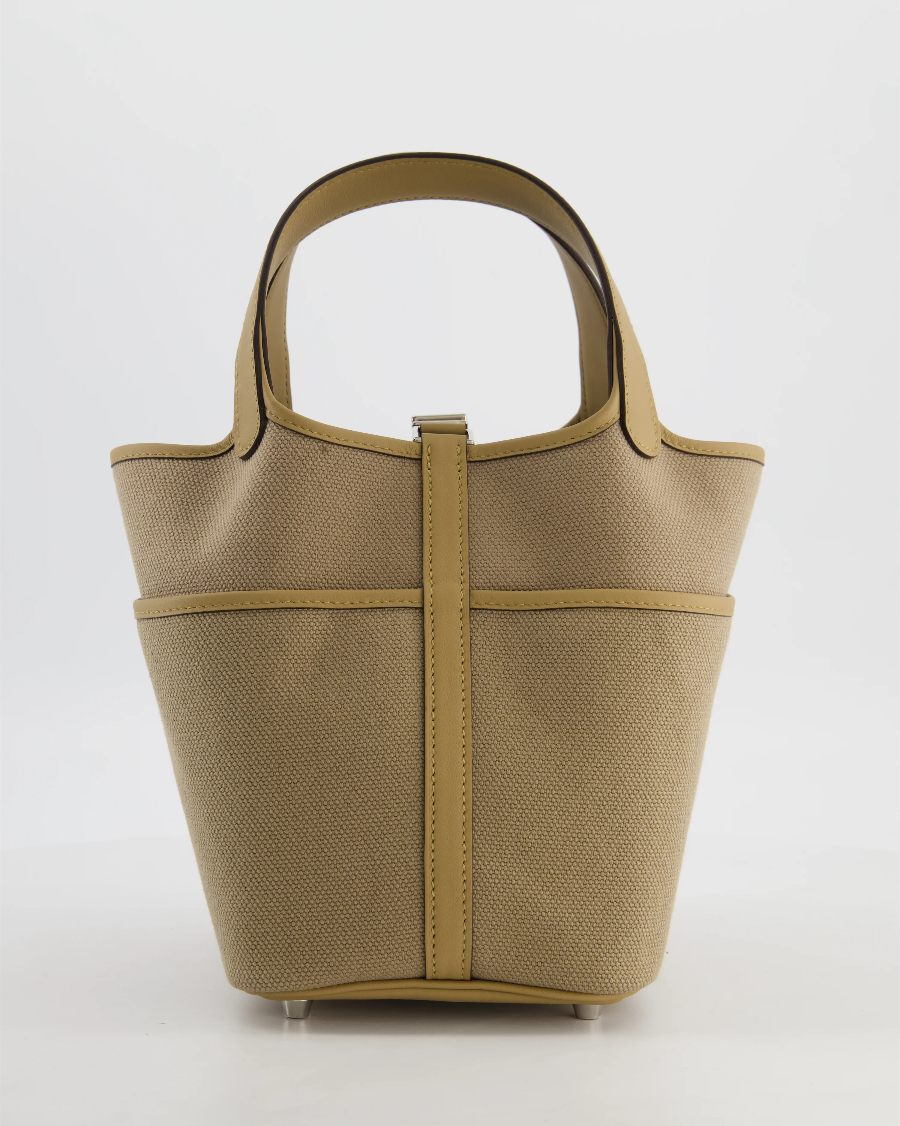 *HOT* Hermès Picotin 18 Lock Pocket Cargo Bag in Beige Marfa Toile Goeland & Poussiere Swift Leather with Palladium Hardware - Image 5