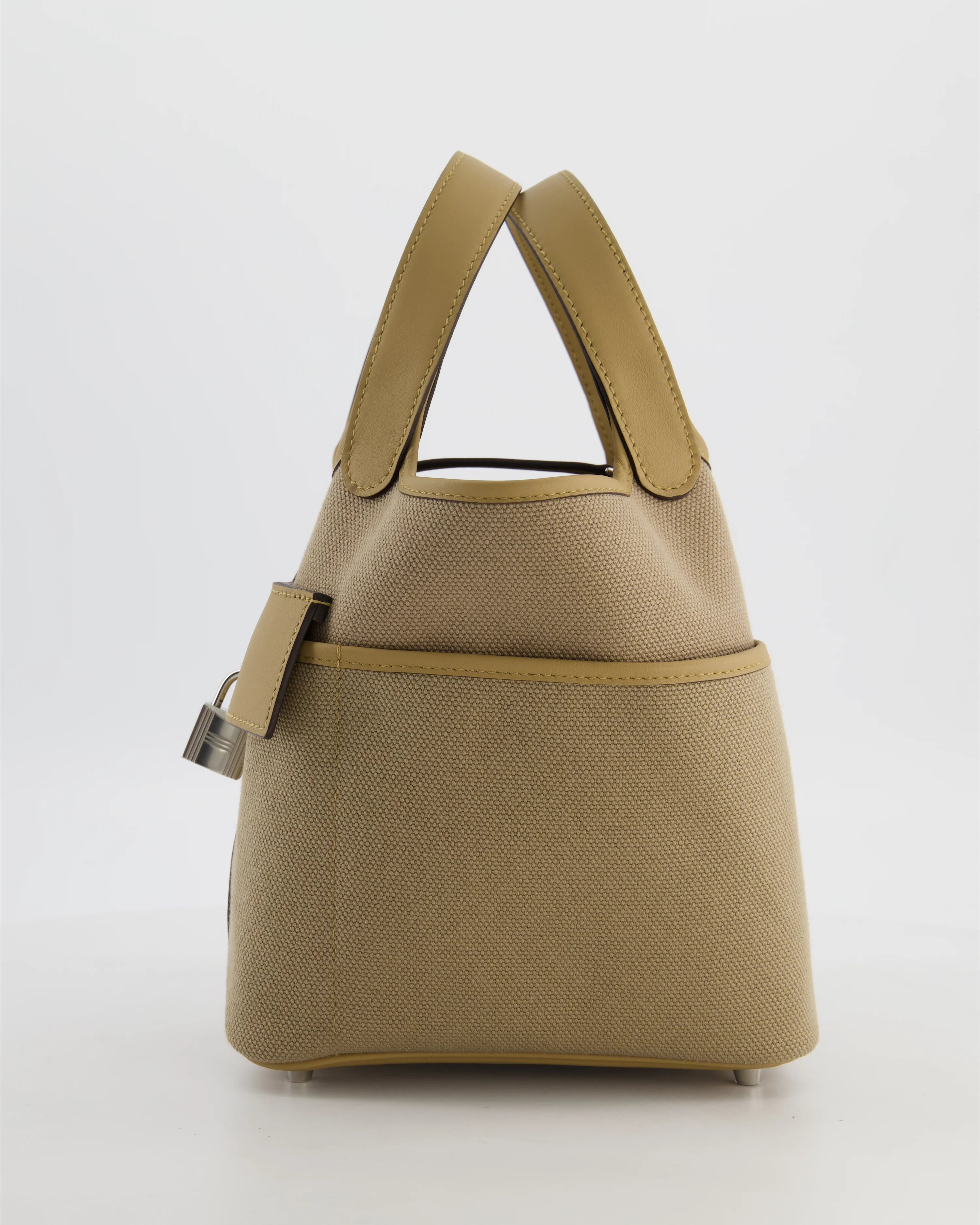 *HOT* Hermès Picotin 18 Lock Pocket Cargo Bag in Beige Marfa Toile Goeland & Poussiere Swift Leather with Palladium Hardware - Image 7