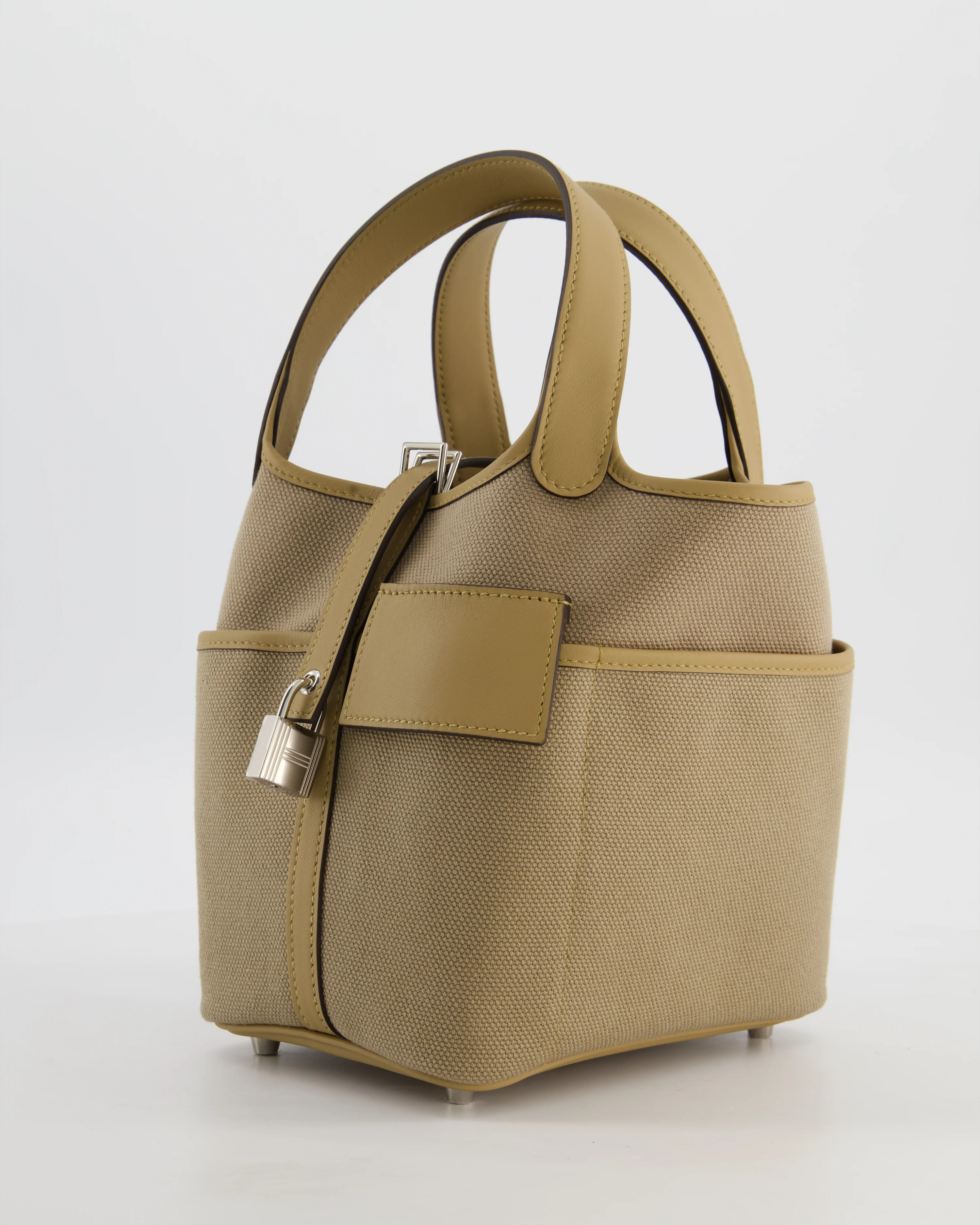 *HOT* Hermès Picotin 18 Lock Pocket Cargo Bag in Beige Marfa Toile Goeland & Poussiere Swift Leather with Palladium Hardware - Image 8