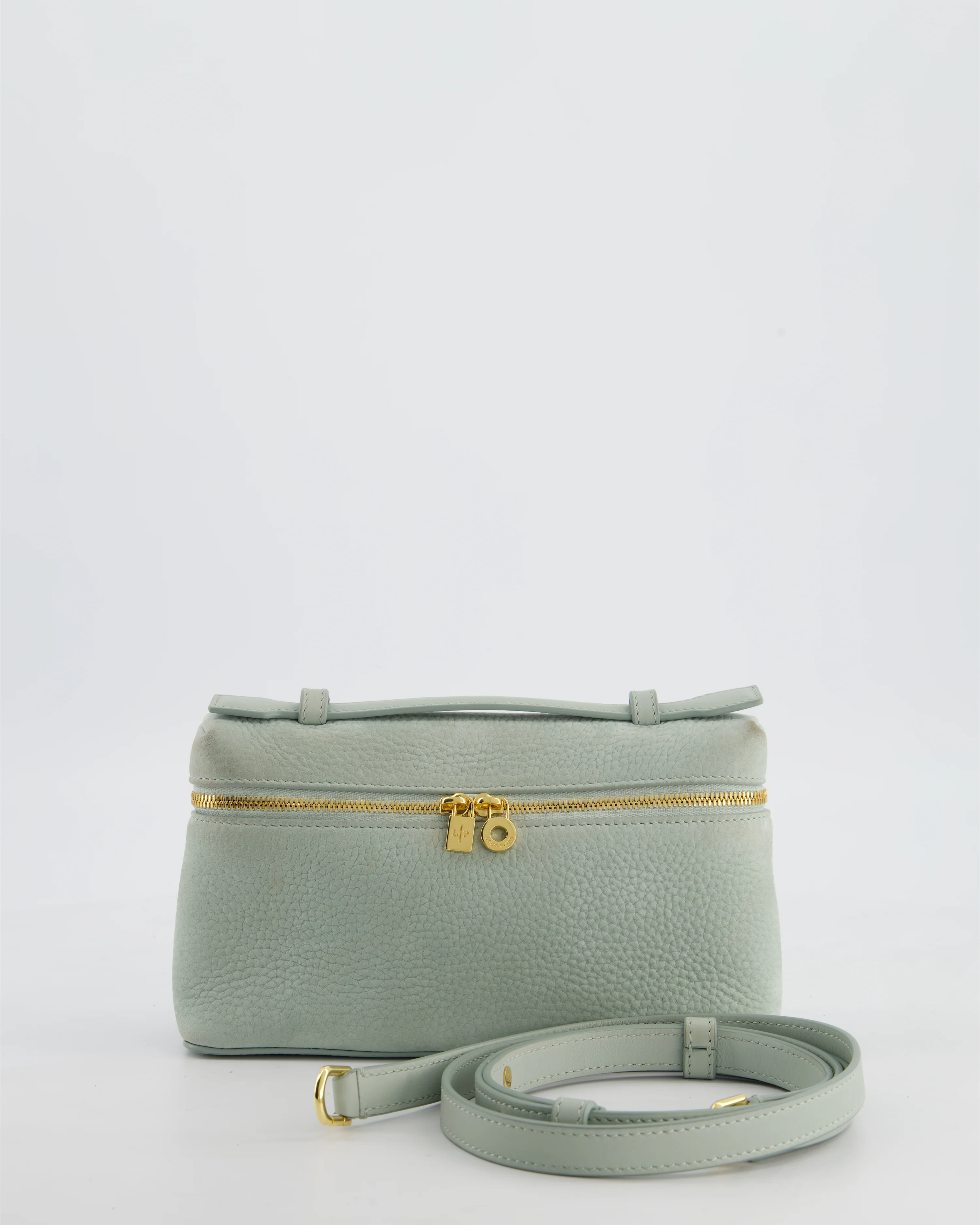 *HOT* Loro Piana Pale Blue Nubuck Leather L19 Extra Pocket Pouch Bag with Gold Hardware