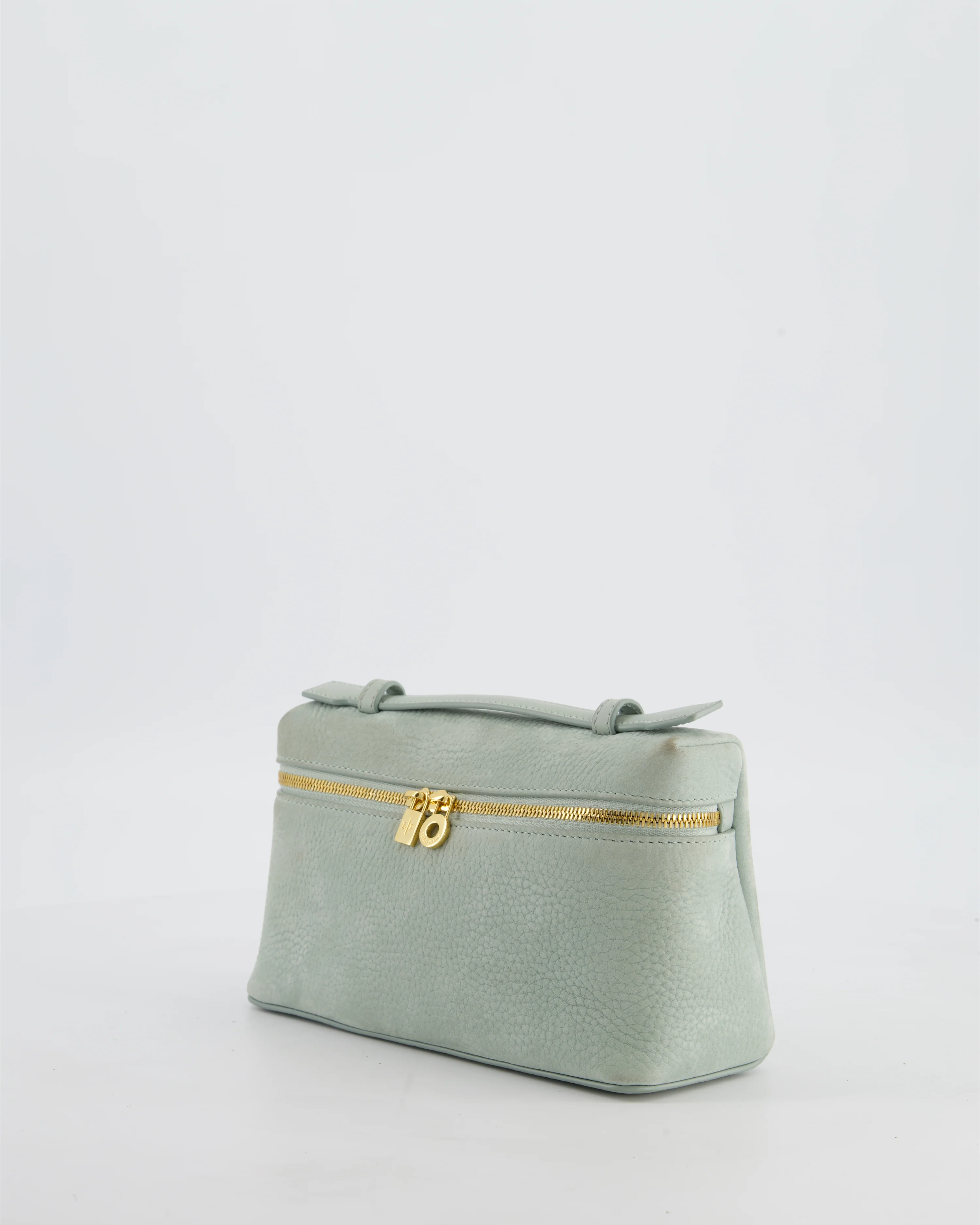 *HOT* Loro Piana Pale Blue Nubuck Leather L19 Extra Pocket Pouch Bag with Gold Hardware - Image 9