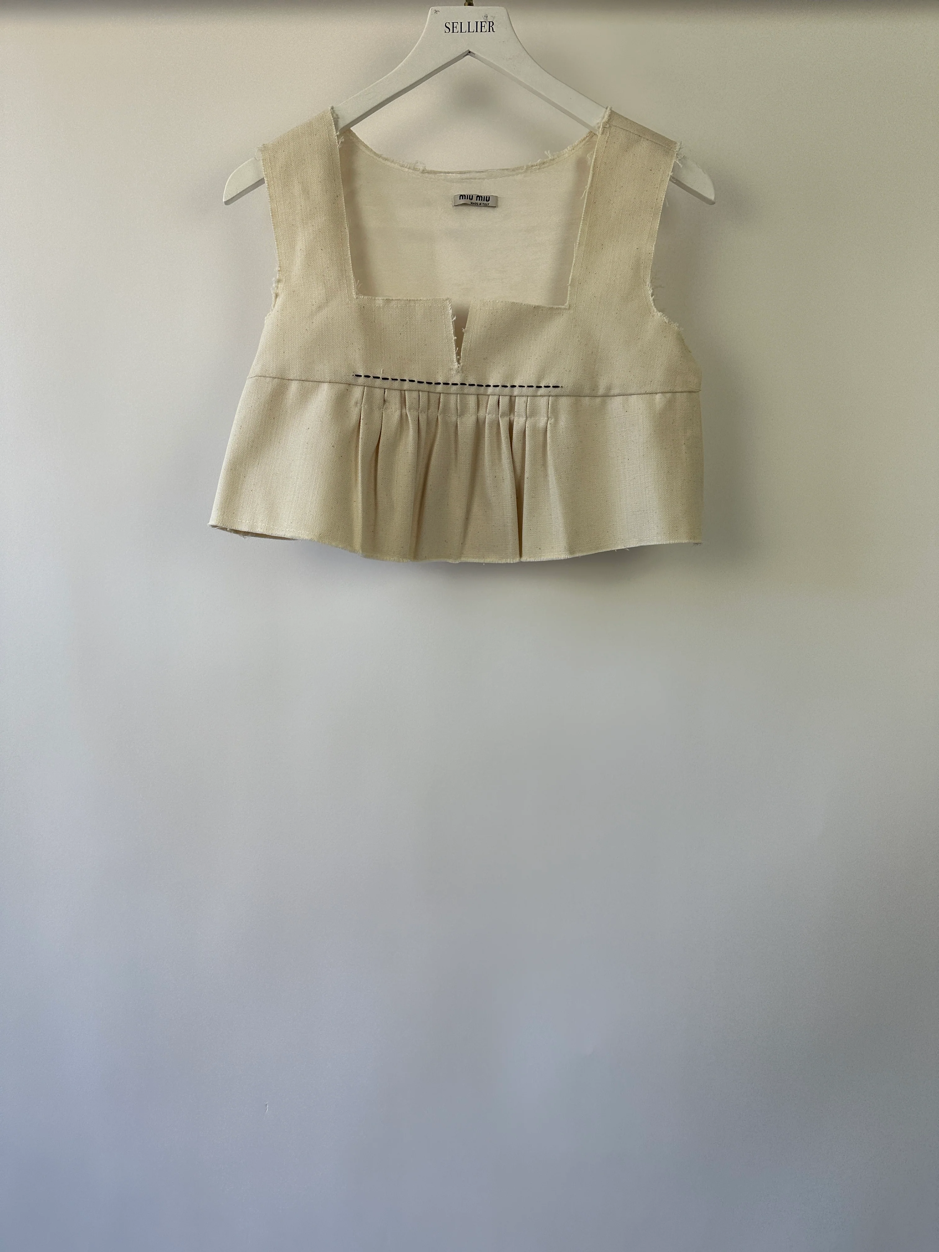*HOT* Miu Miu Cream Cropped Frayed Cotton Peplum Top Size IT 36 (UK 4) - Image 7