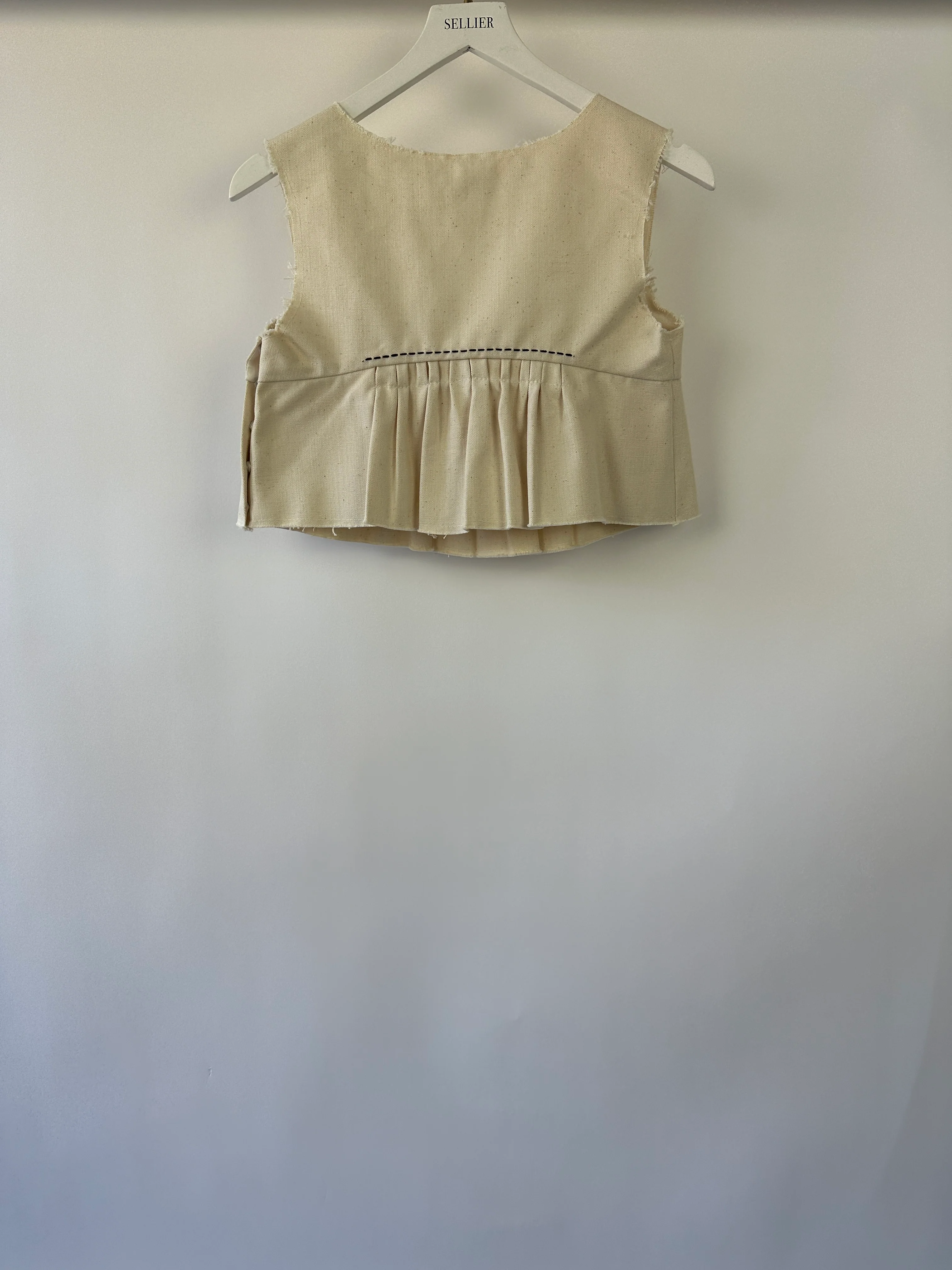 *HOT* Miu Miu Cream Cropped Frayed Cotton Peplum Top Size IT 36 (UK 4) - Image 8